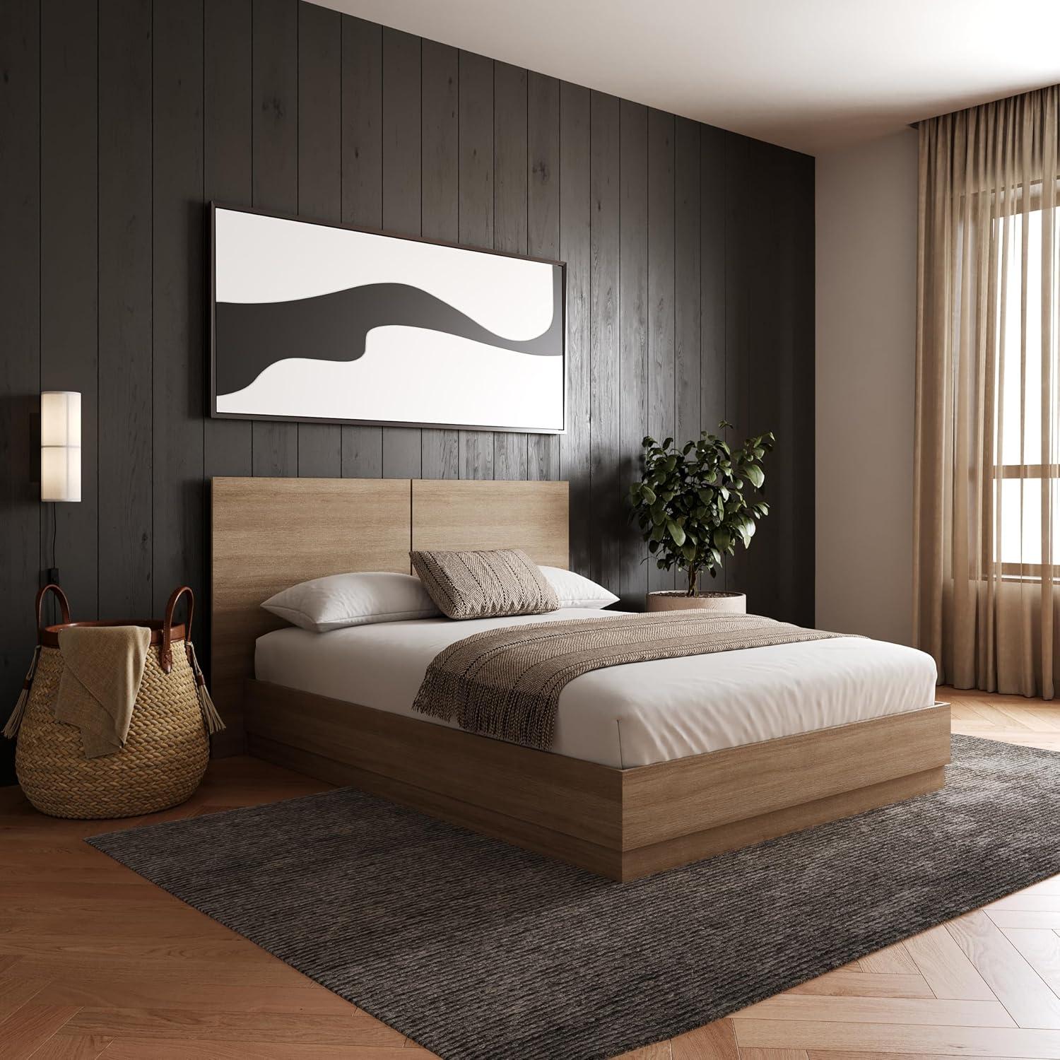Nexera Queen Milano Platform Bed with Headboard Brown Oak