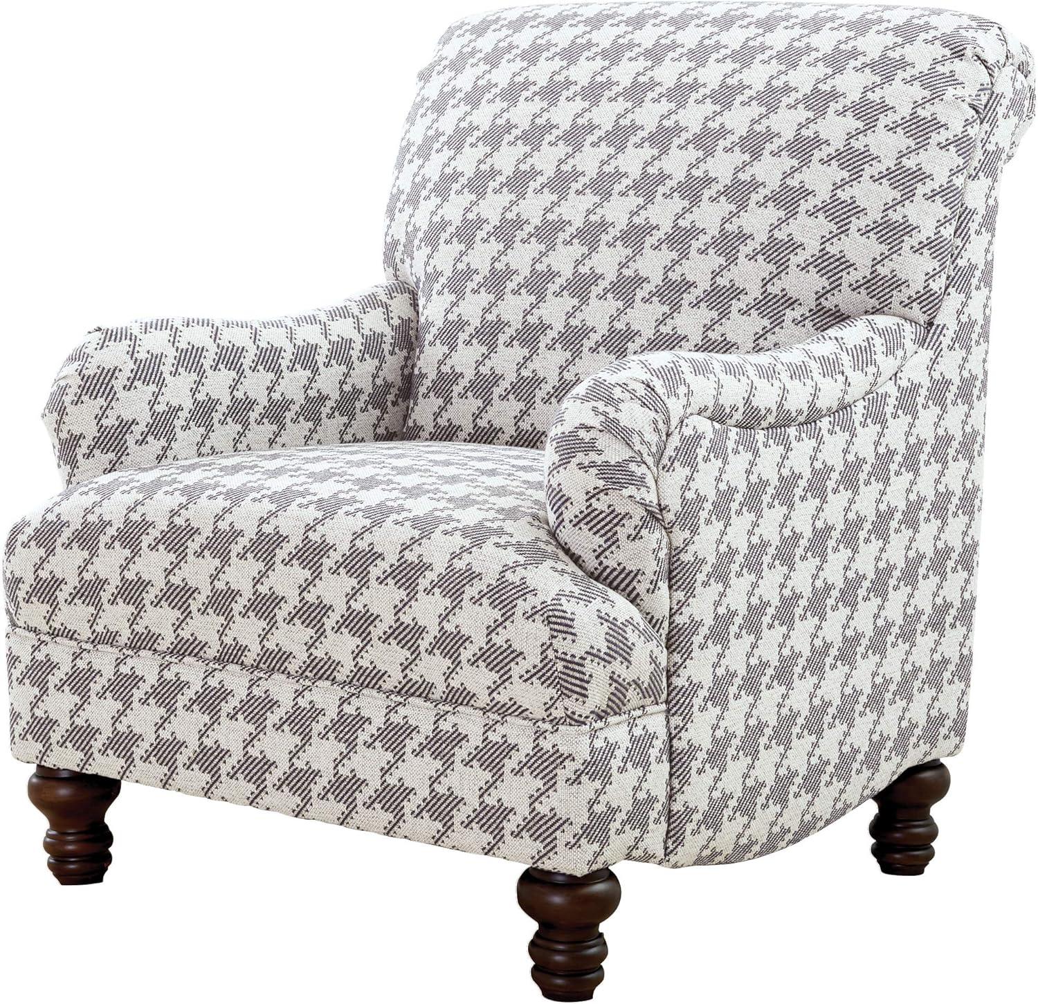 Transitional Glenn Houndstooth Gray Wood Accent Chair