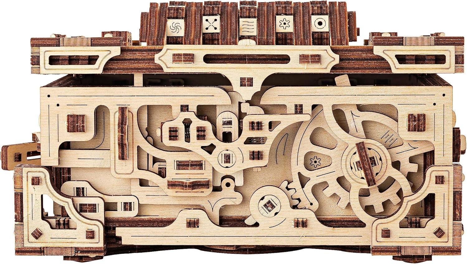 Wood Trick Enigma Chest Lock Puzzle Box Wooden 3D Puzzles for Adults and Kids to Build - Engineering DIY Project Mechanical Model Kits for Adults Wooden Models