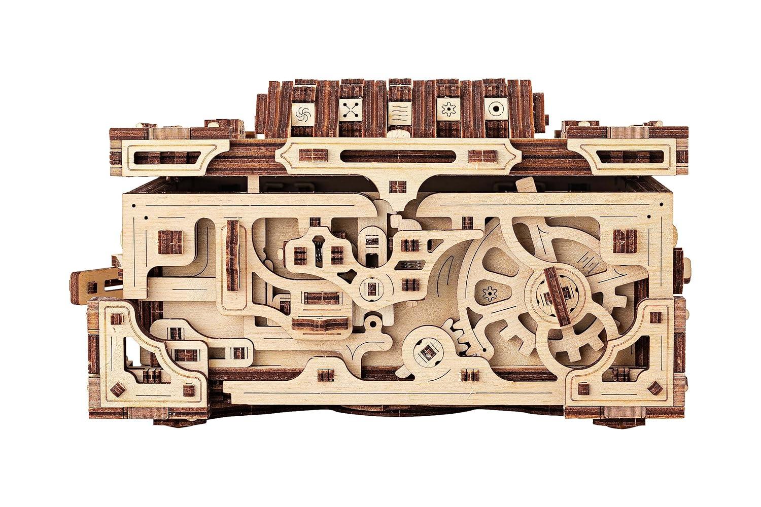 Wood Trick Enigma Chest Lock Puzzle Box Wooden 3D Puzzles for Adults and Kids to Build - Engineering DIY Project Mechanical Model Kits for Adults Wooden Models