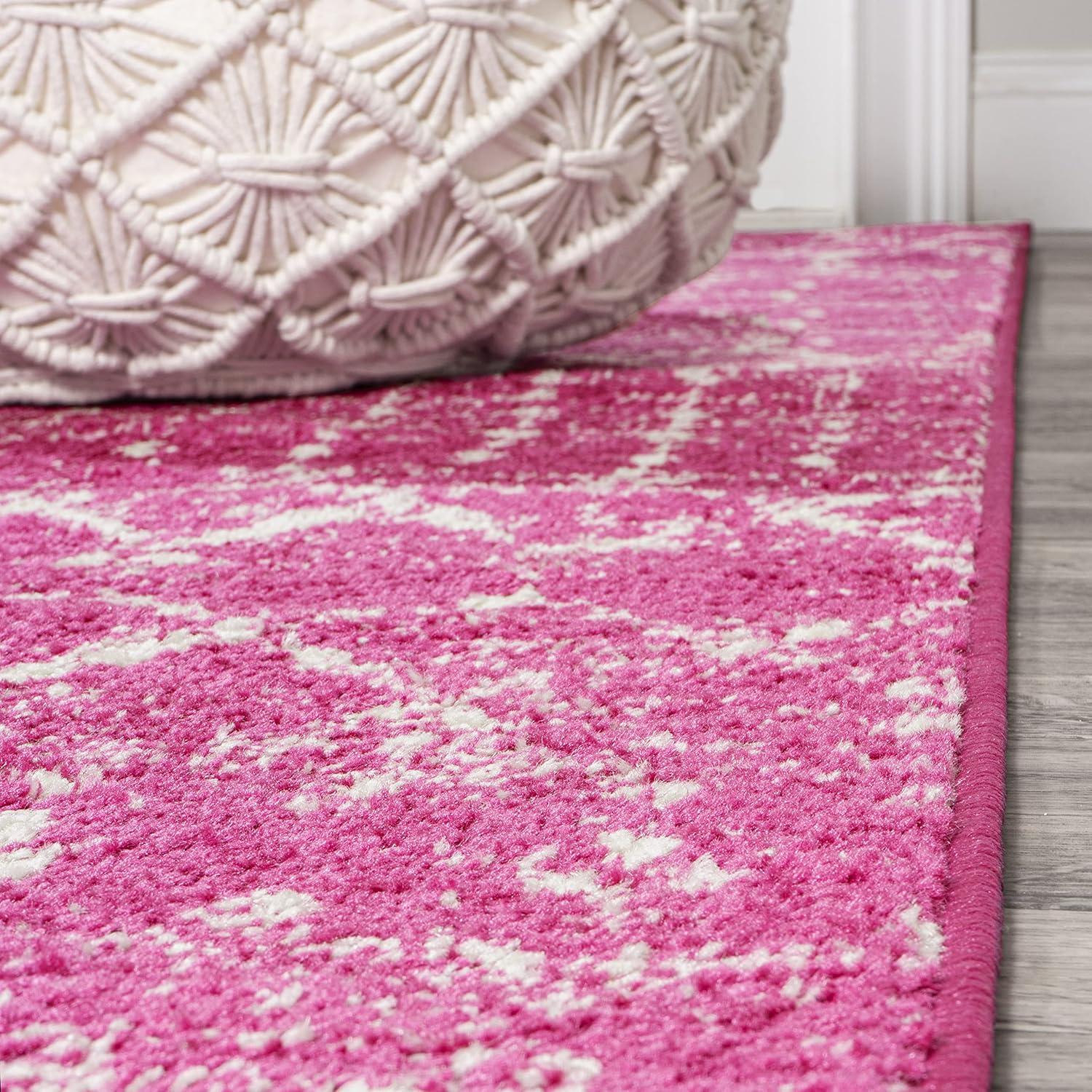 8' x 10' Moroccan HYPE Boho Vintage Diamond Area Rug, Fuchsia/Ivory - JONATHAN Y