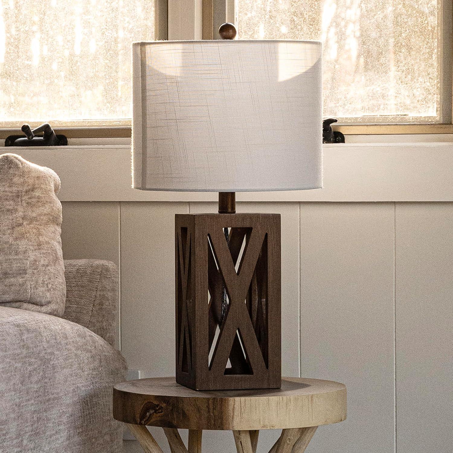 Stewart 21.5" Farmhouse Wood LED Table Lamp, Brown