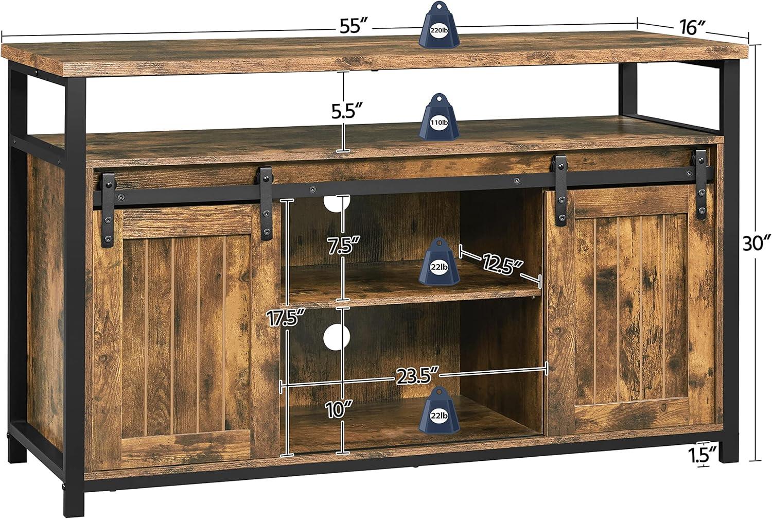 Alden Design Industrial Wooden Television Stand with Sliding Barn Doors for TVs up to 65in, Rustic Brown
