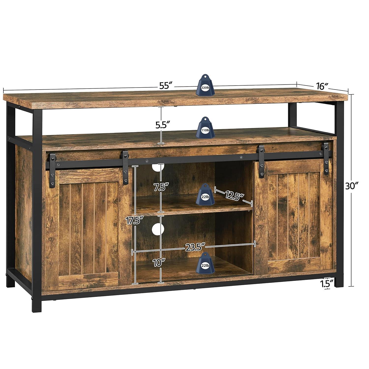 Alden Design Industrial Wooden Television Stand with Sliding Barn Doors for TVs up to 65in, Rustic Brown