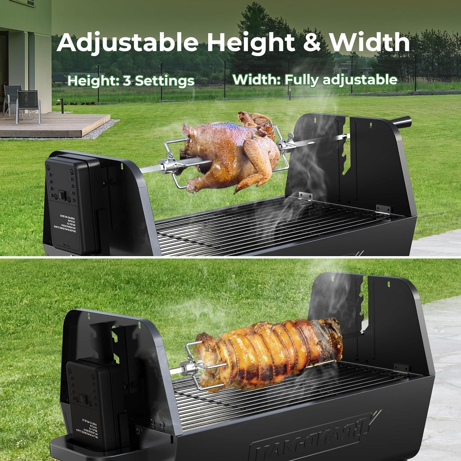 Brand-Man 2 in 1 Charcoal Grill with Rotisserie Grill Kit, Portable ‎Enameled Steel Barbecue Grill, Stainless Steel Spit Roaster with Motor & Adjustable Height for Backyard Camping Patio Tailgating