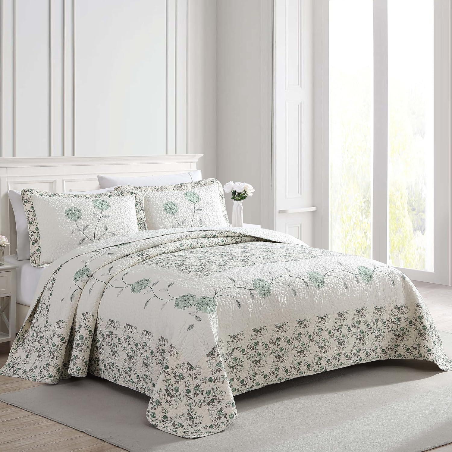 Standard Sage Floral Embroidered Polyester Sham