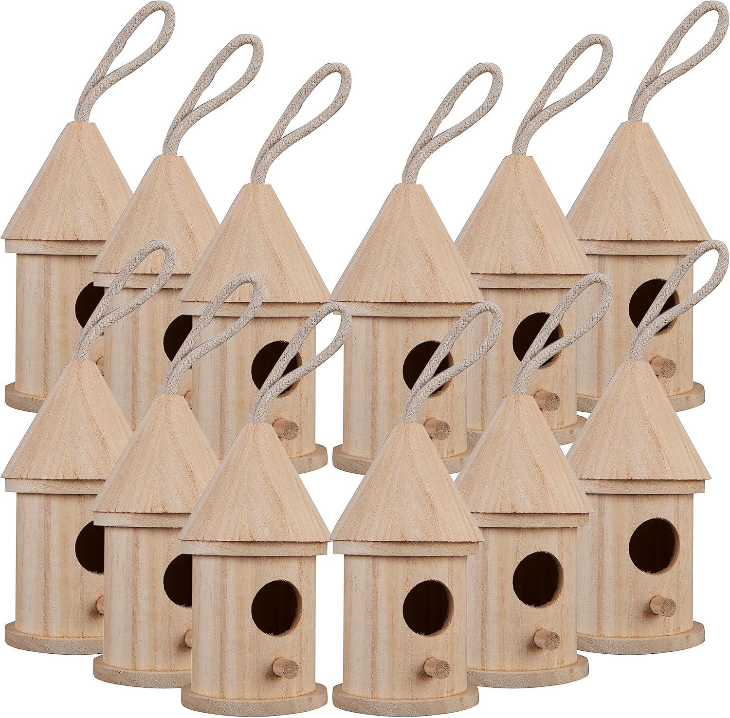 5" Unfinished Natural Wood Outdoor Birdhouse Set - Bulk 12 Pack