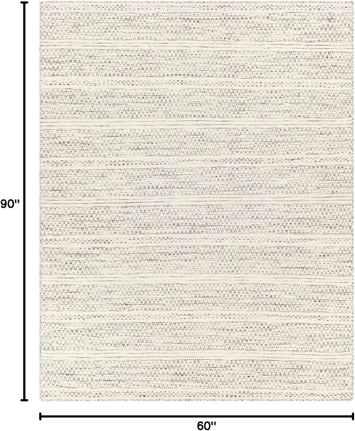 Hauteloom Williford Boho Hand Woven Wool Natural Fiber Soft Area Rug for Living Room, Bedroom, Dining Room- Traditional Farmhouse High Pile Braided Carpet - Black, Cream, Beige - 5' x 7'6" (5x7)