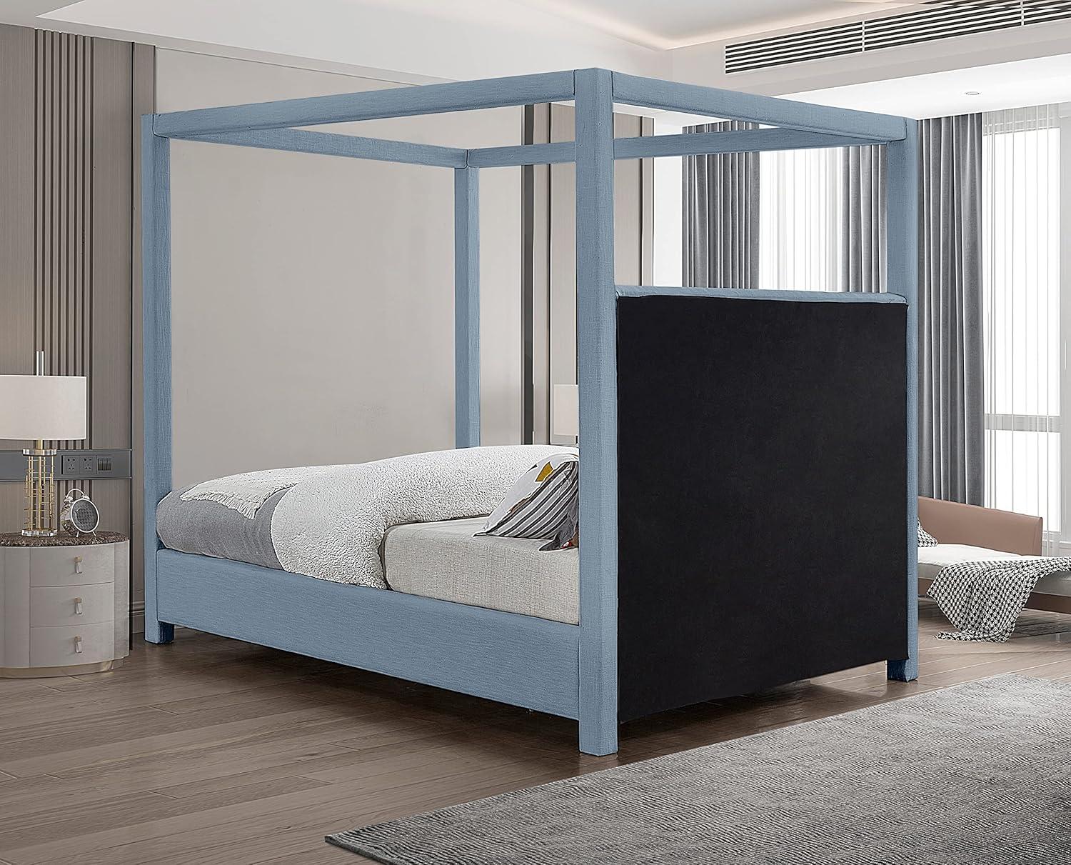 Meridian Furniture Emerson Sky Blue Linen Textured Fabric Queen Bed