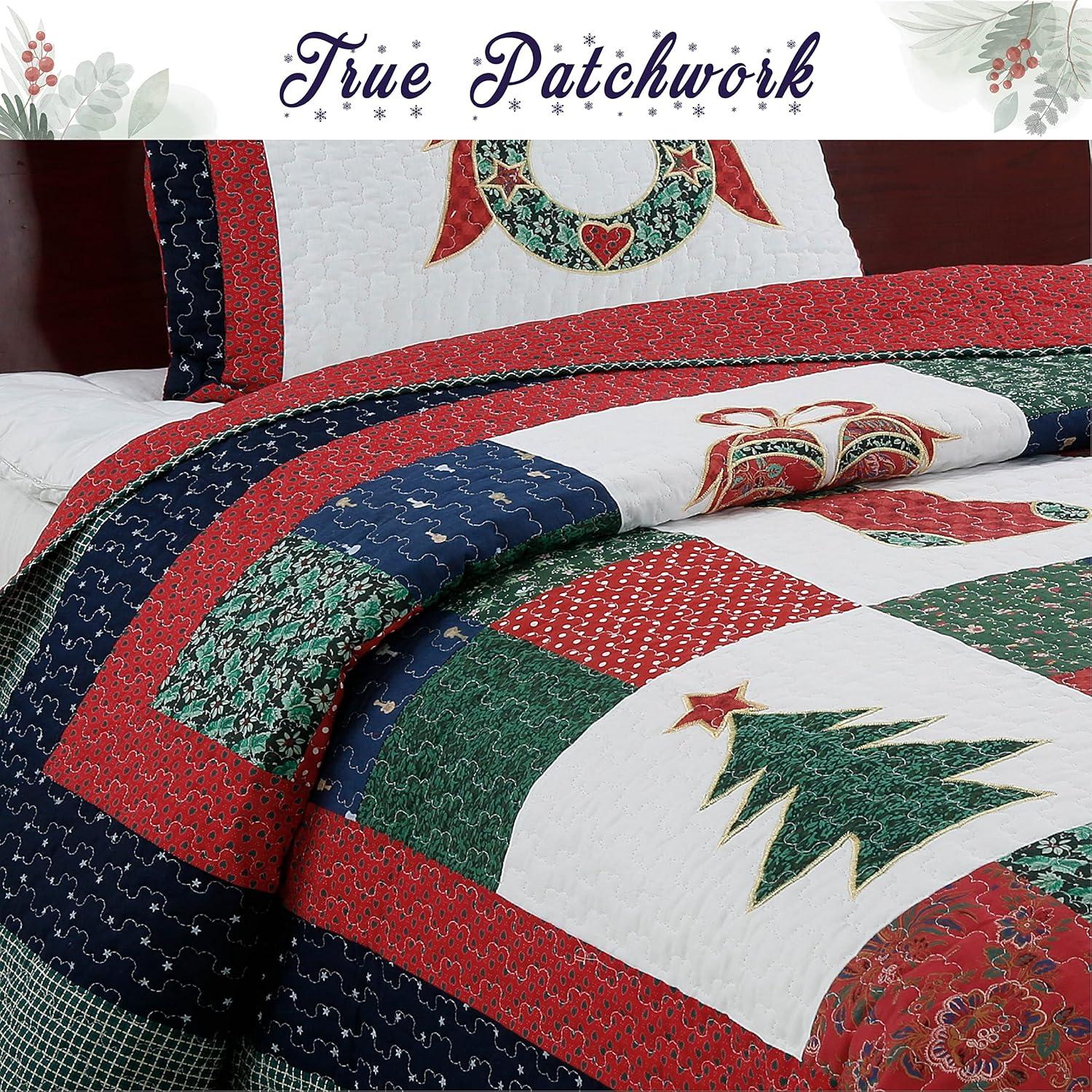 Cozy Line Home Fashion Happy Christmas Christmas Reversible Farmhouse Country Quilt Set