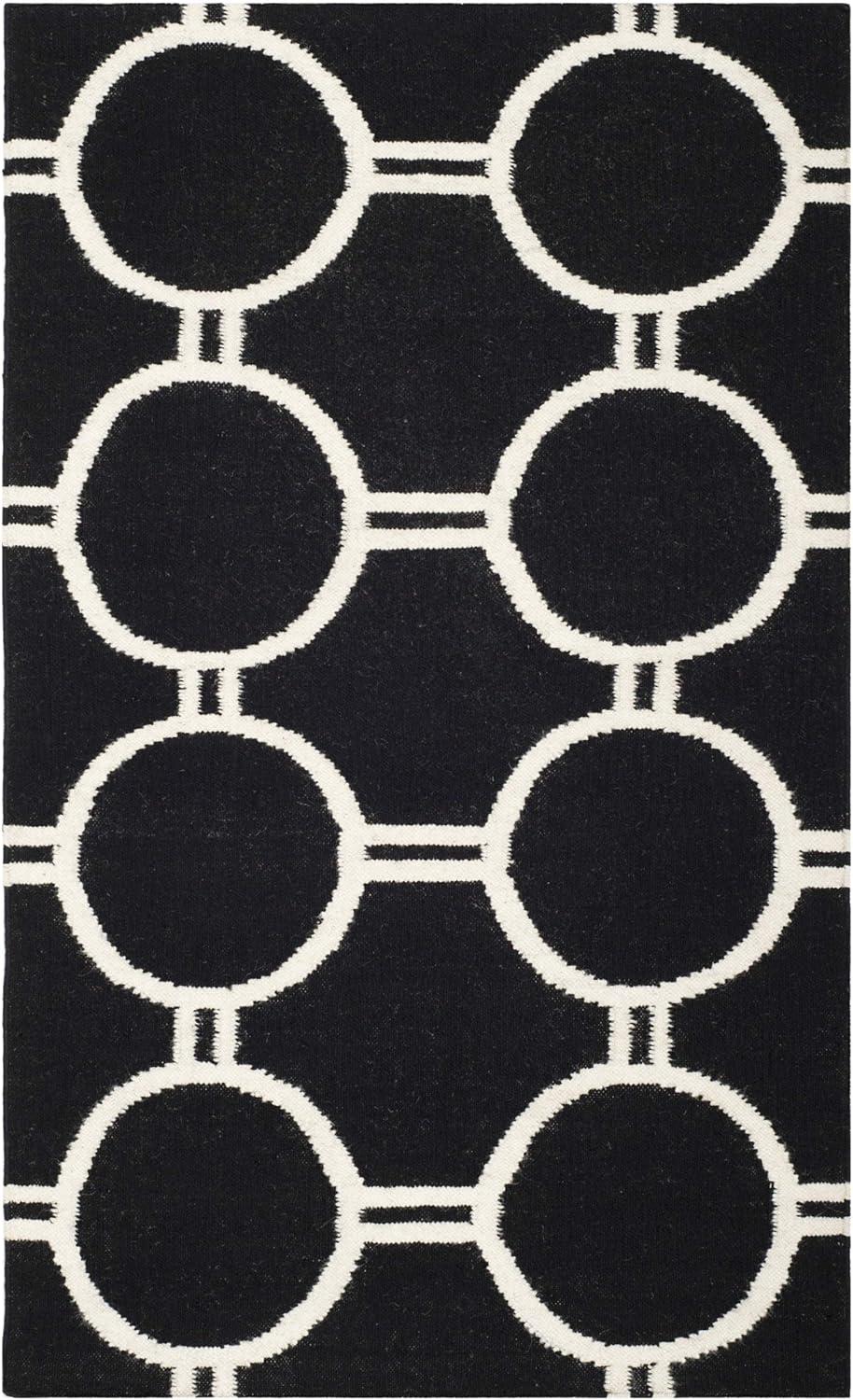 Dhurries DHU636 Hand Woven Area Rug - Black/Ivory - 3'x5' - Safavieh.