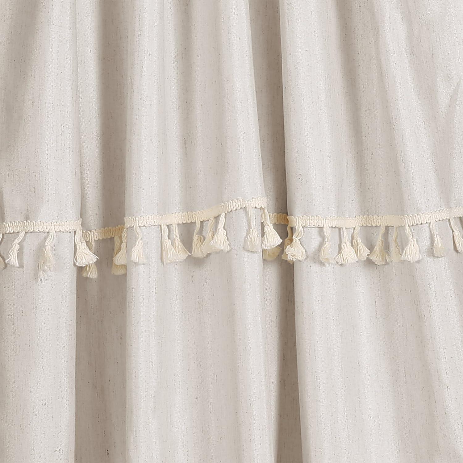 Set of 2 (84"x40") Ivy Tassel Light Filtering Window Curtain Panels Beige - Lush Décor: Linen & Polyester, Rod Pocket