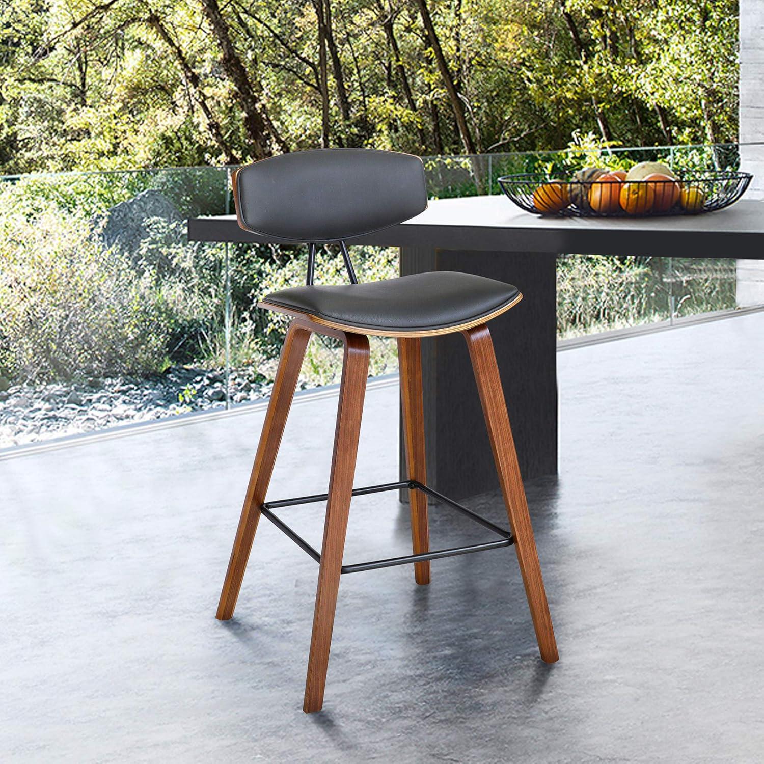 Fox Gray Faux Leather and Walnut Wood Counter Stool