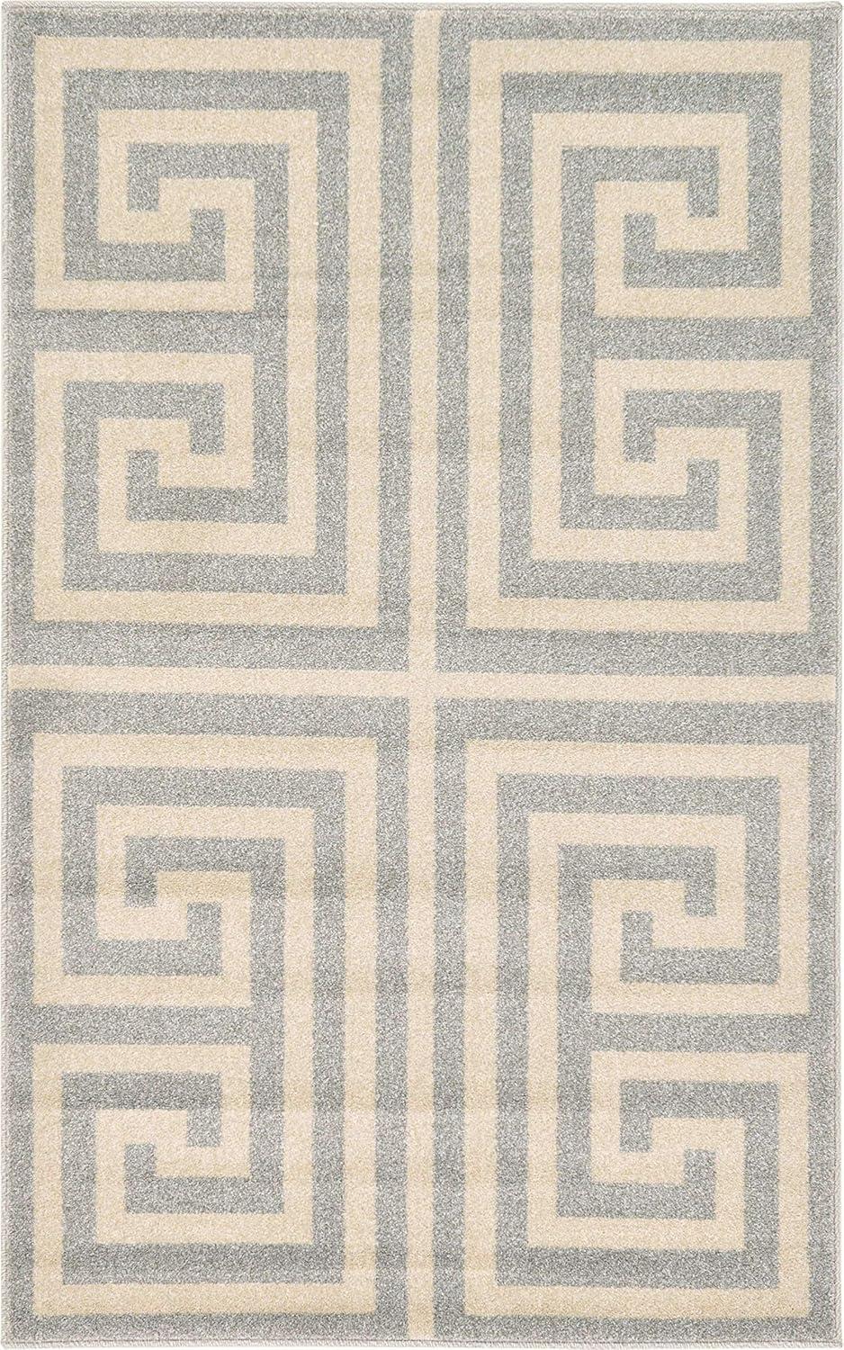 Gray and Beige Geometric Polypropylene Area Rug, 3'3" x 5'3"