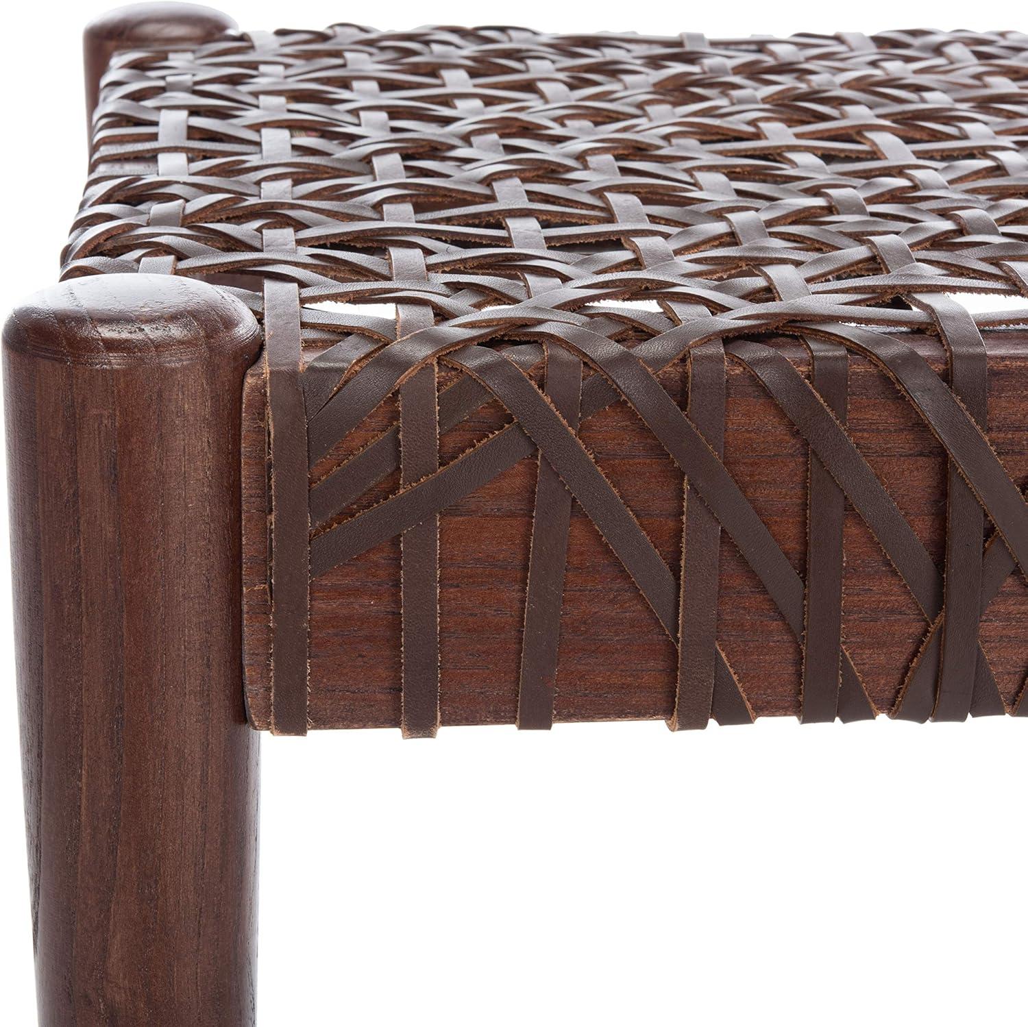 Transitional Brown Cowhide Leather Weave 47" Bench