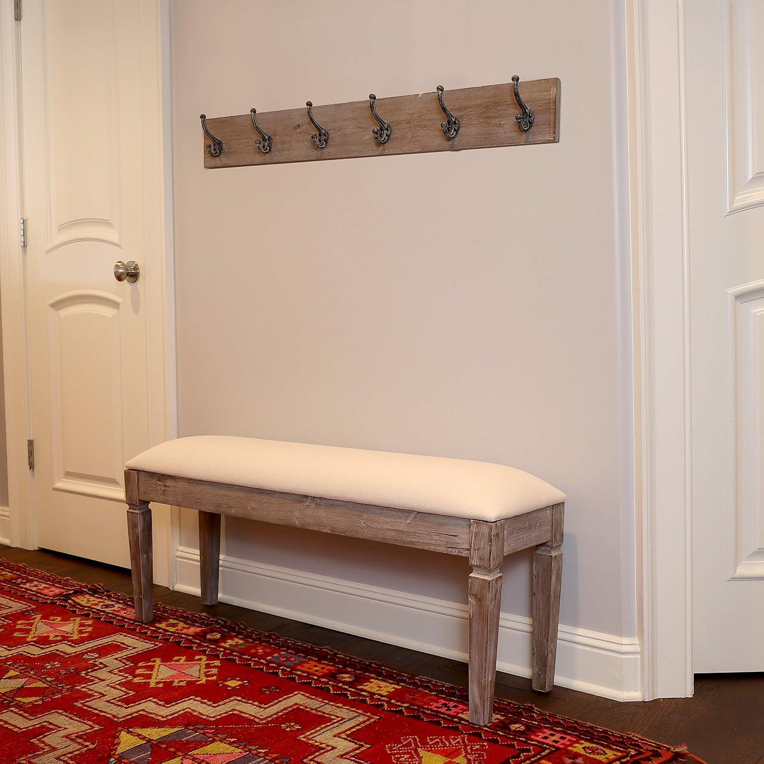 Winter White Transitional Entryway Bench and Coat Hook Set