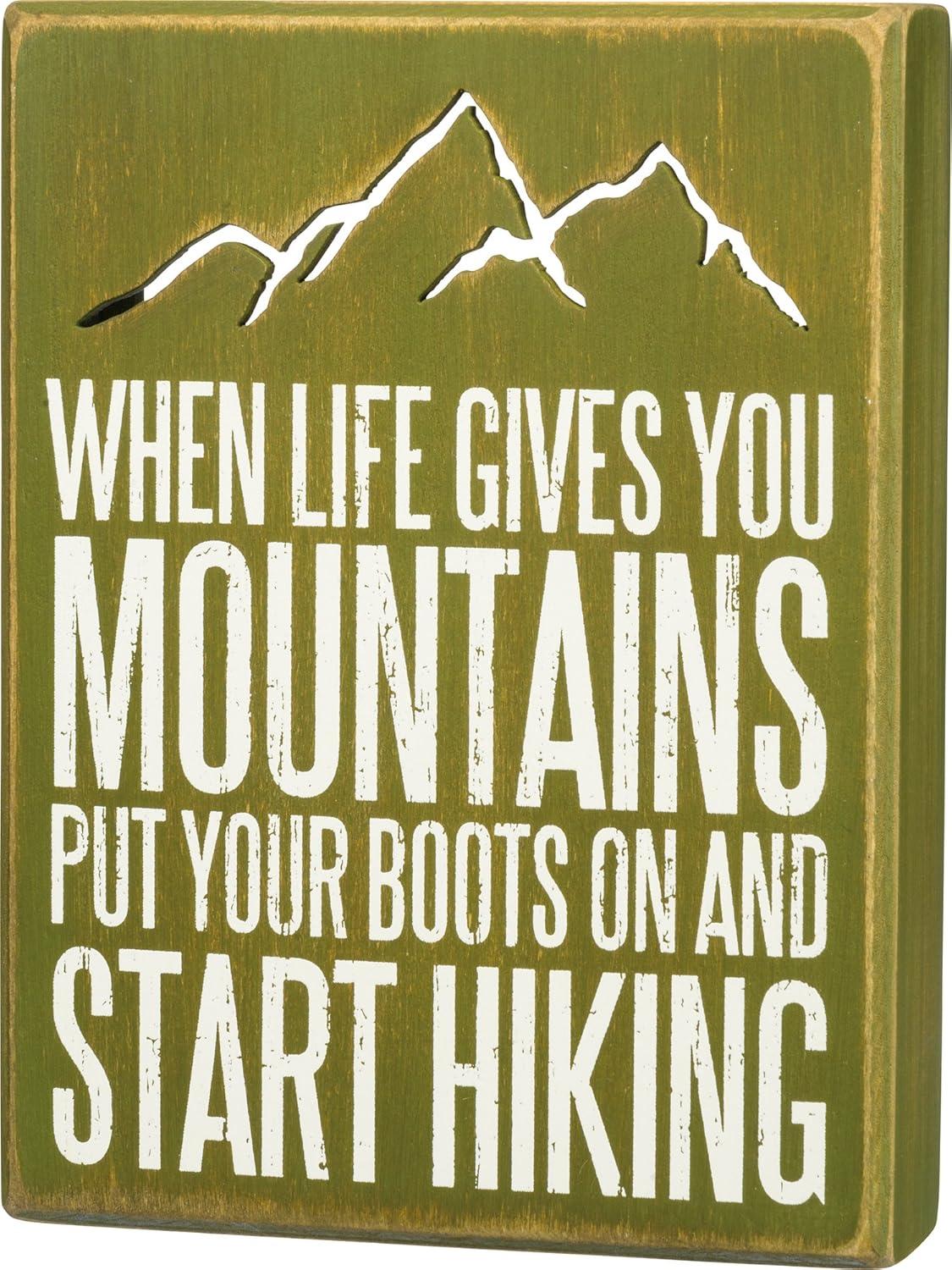 Primitives by Kathy Distressed Green Box Sign, 6 x 8-Inches, Start Hiking