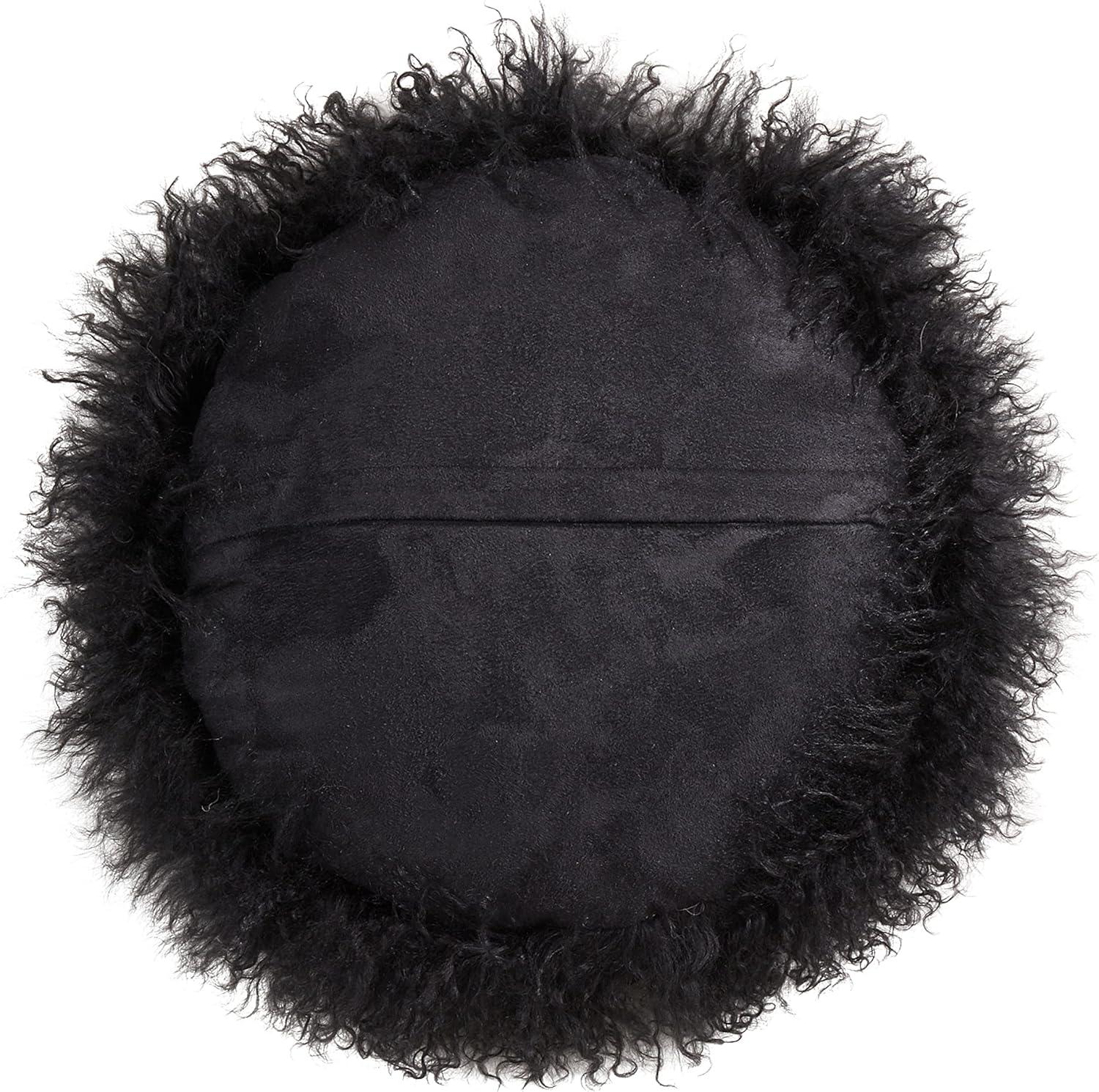 Saro Lifestyle  13 in. 100 Percent Wool Mongolian Lamb Fur Throw Pillow with Poly Filling, Black