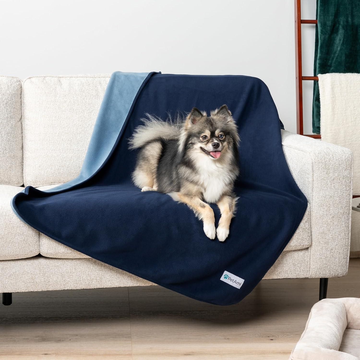 PetAmi Waterproof Dog Blanket For Medium Large Dog, Pet Puppy Blanket Couch Cover Protection, Fleece Cat Washable Throw, Couch Sofa Furniture Protector, Reversible Soft Plush, 40x60 Navy/Blue