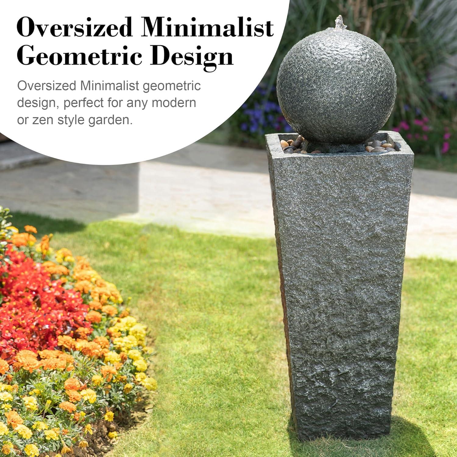 Modern Gray Polyresin Pedestal Fountain with LED Light