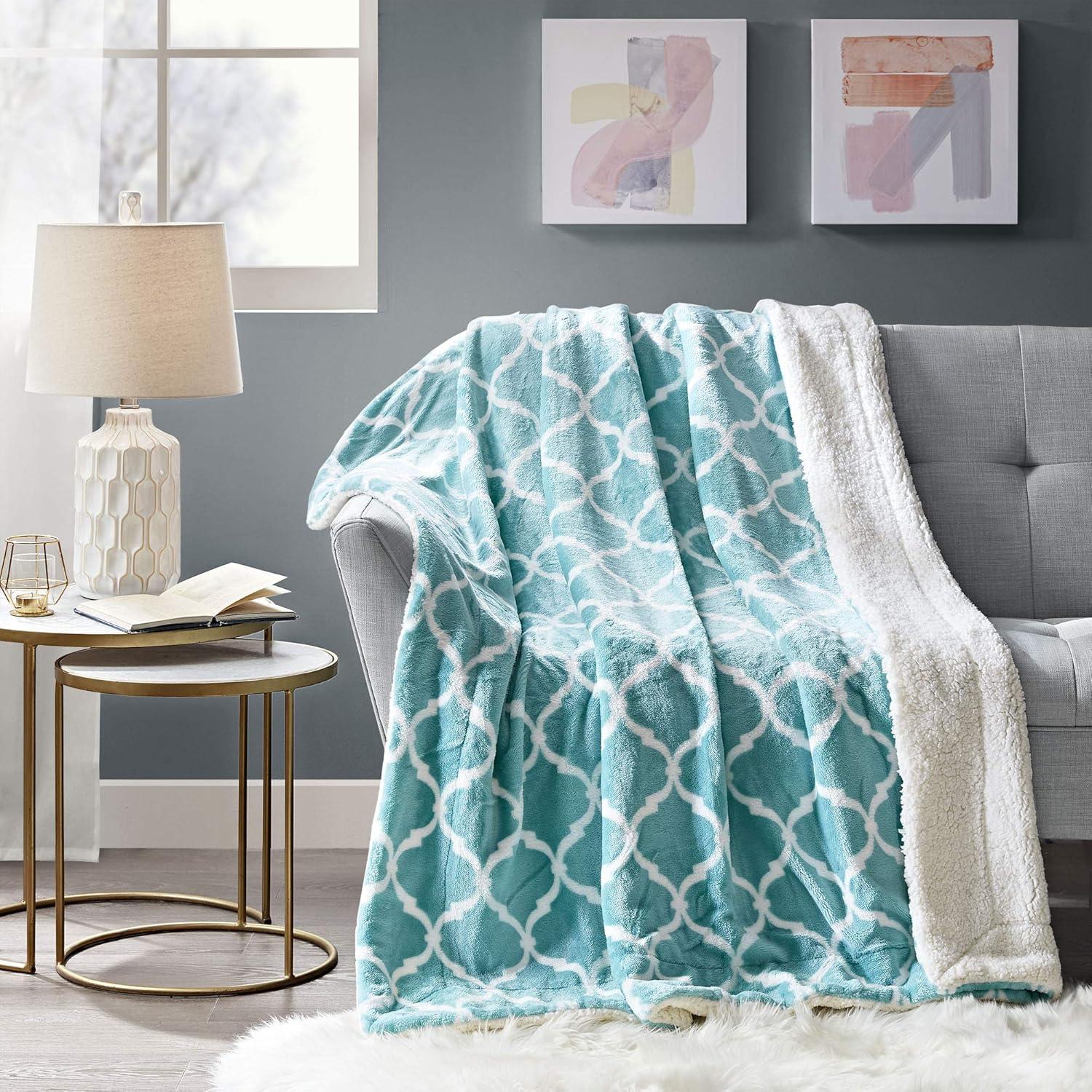 Aqua Ogee 50"x60" Reversible Fleece and Sherpa Throw Blanket