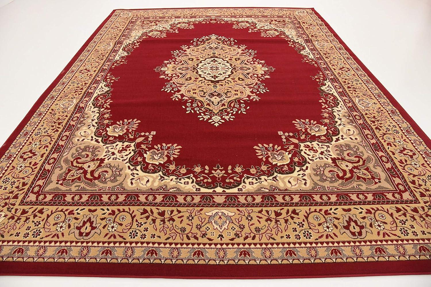 Elegant Medallion 9' x 12' Synthetic Area Rug in Red, Black, and Cream