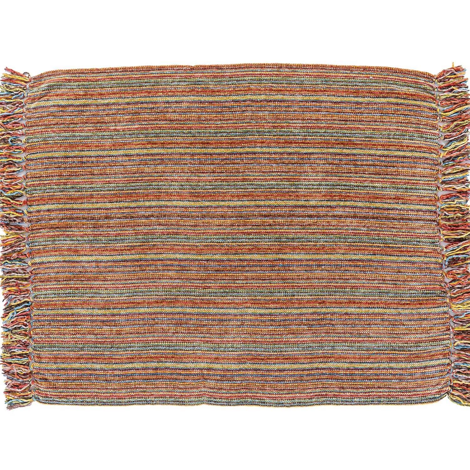 DECOMALL Decorative Throw Blanket with Fringe Soft Striped Multi Color Throws for Couch Sofa Armchair Bed 50”x 60” (Red Multi, 50”x 60”)