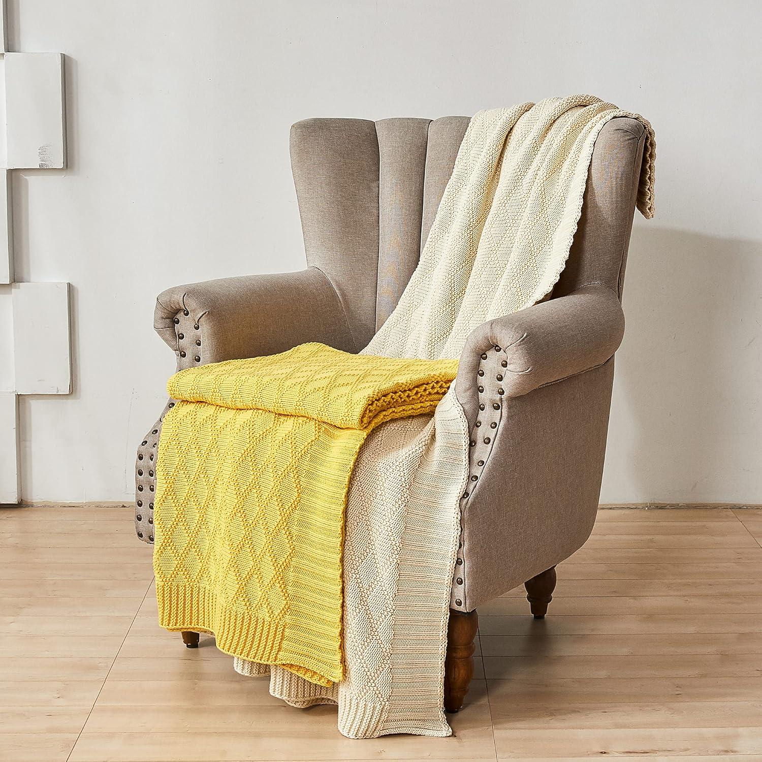 Longhui bedding Cotton Cable Green Knit Throw Blanket for Couch Chairs Bed Beach, Home Decorative Throws Blankets, 50 x 60 Inch, 2.2lb