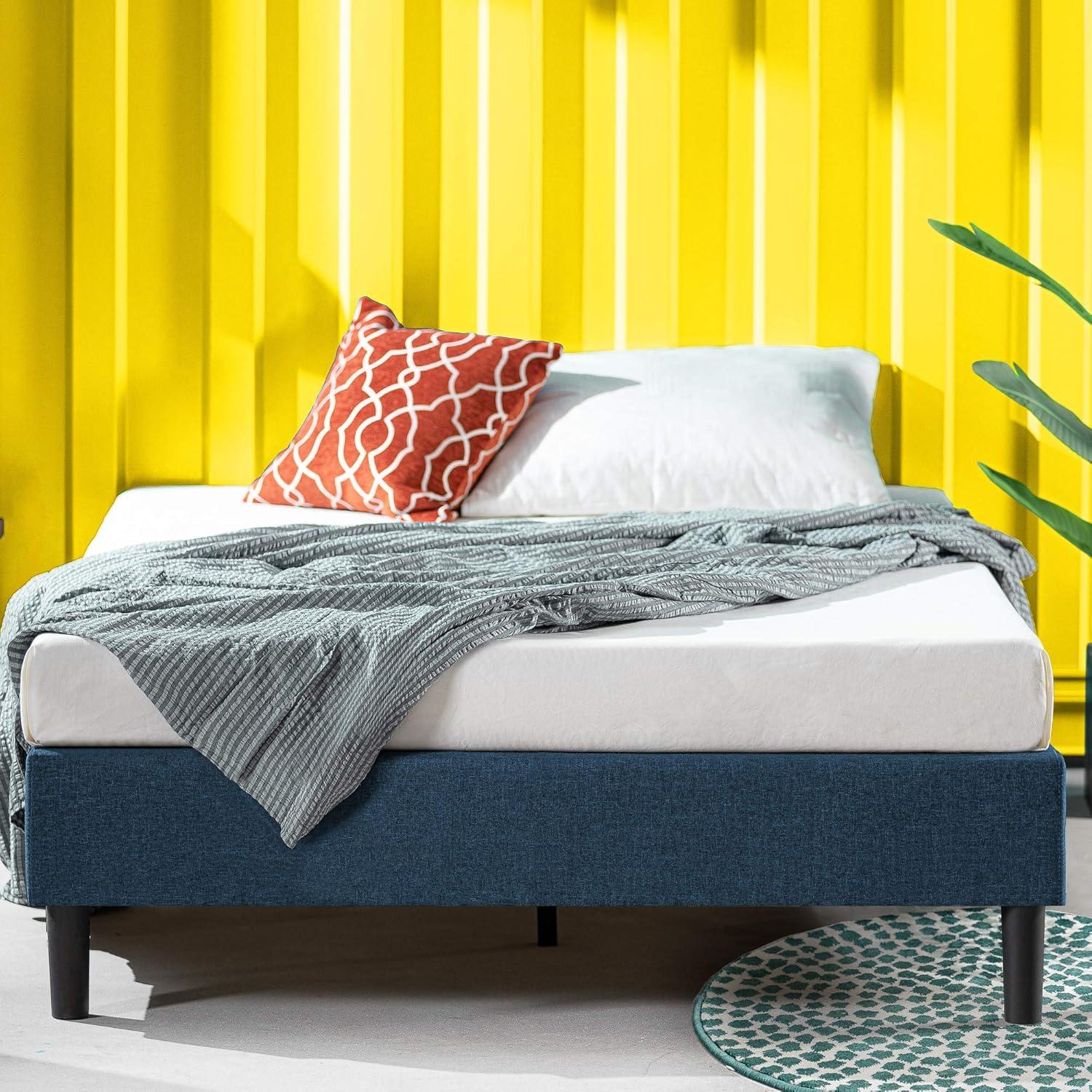 Zinus Curtis Estructura de Cama con Plataforma Tapizada de 13", Azul Marino, Tamaño Queen