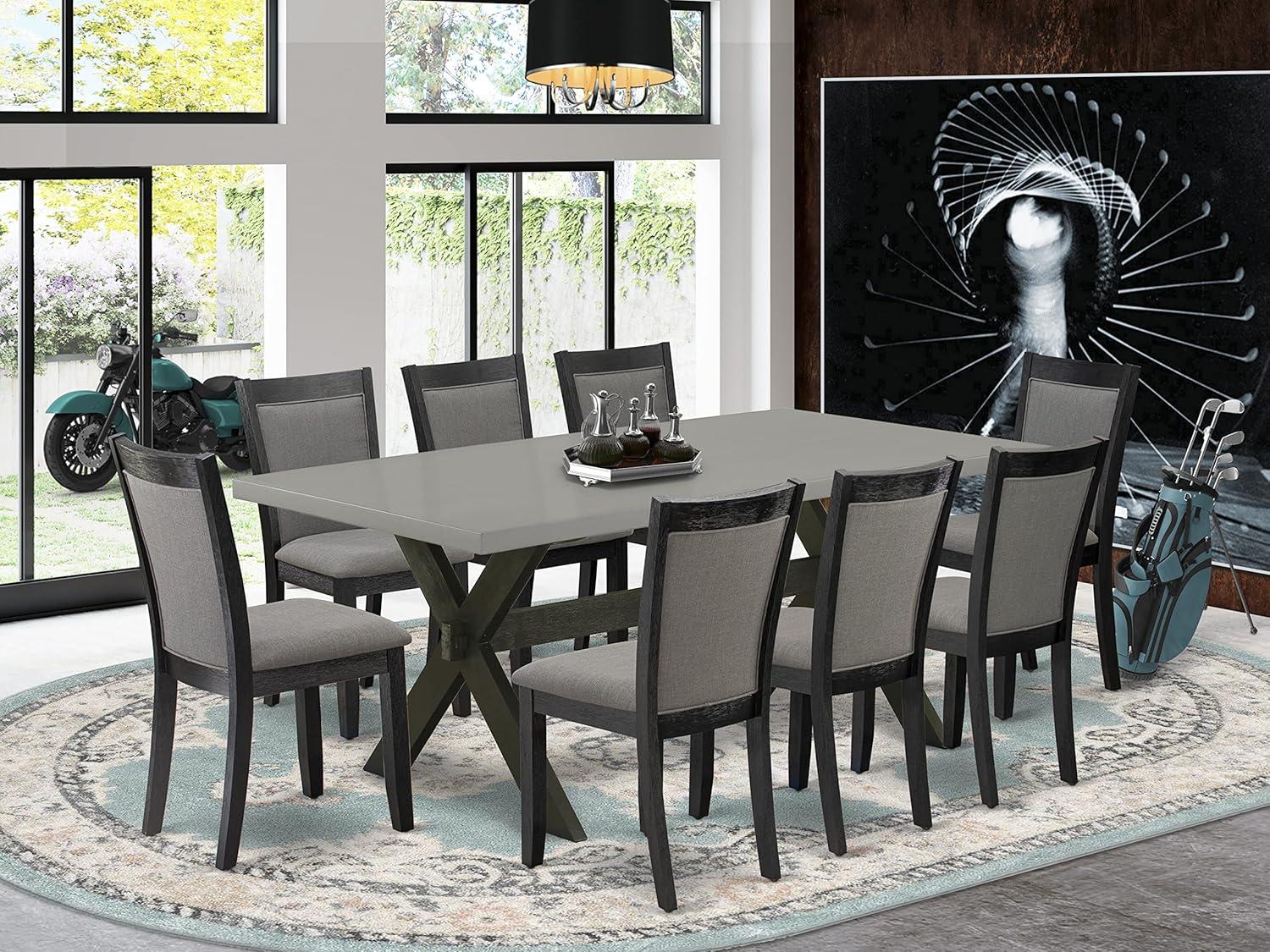 X697MZ650-9 9Pc Dining Set - Rectangular Table and 8 Parson Chairs - Multi-Color Color