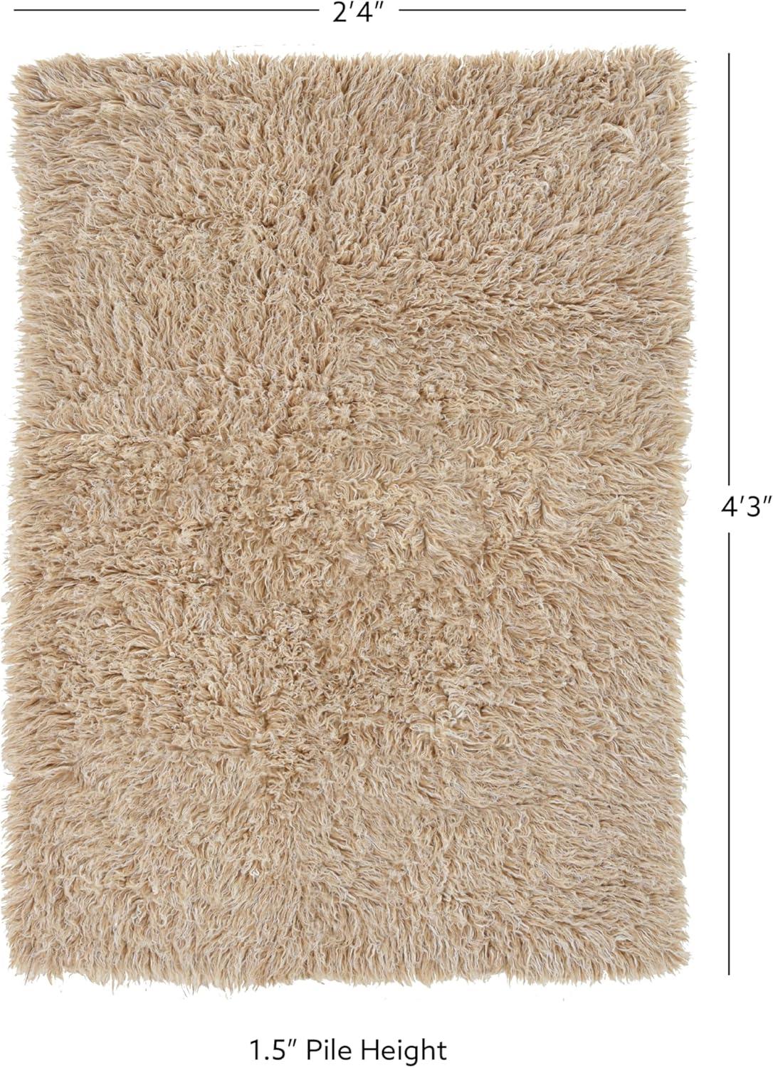 Aalish Flokati Wool Shag Hand Loomed Tan & Cream Rug