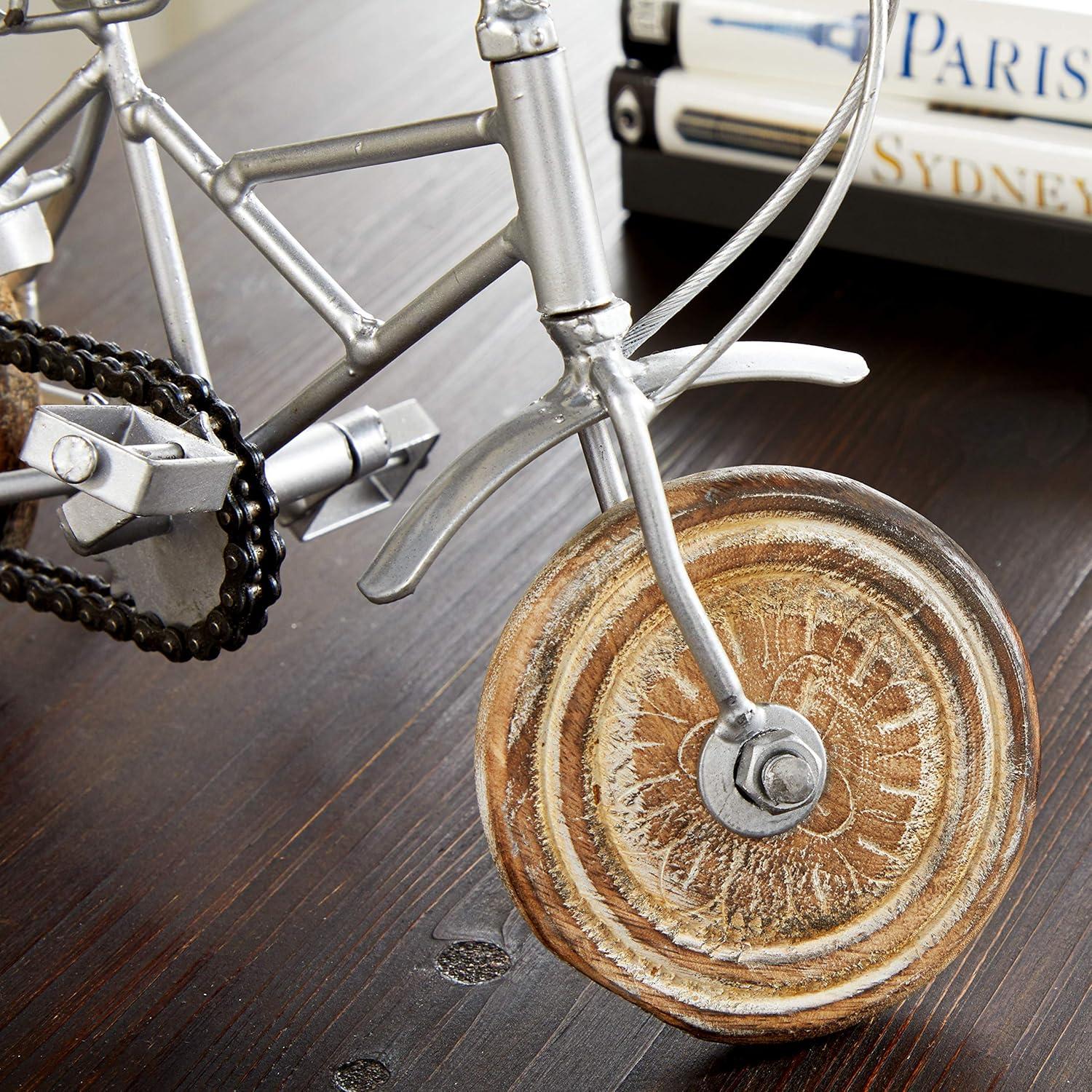 4"W, 8"H Multi Colored Metal Bike Sculpture with Wood Wheels, by DecMode (2 Count)