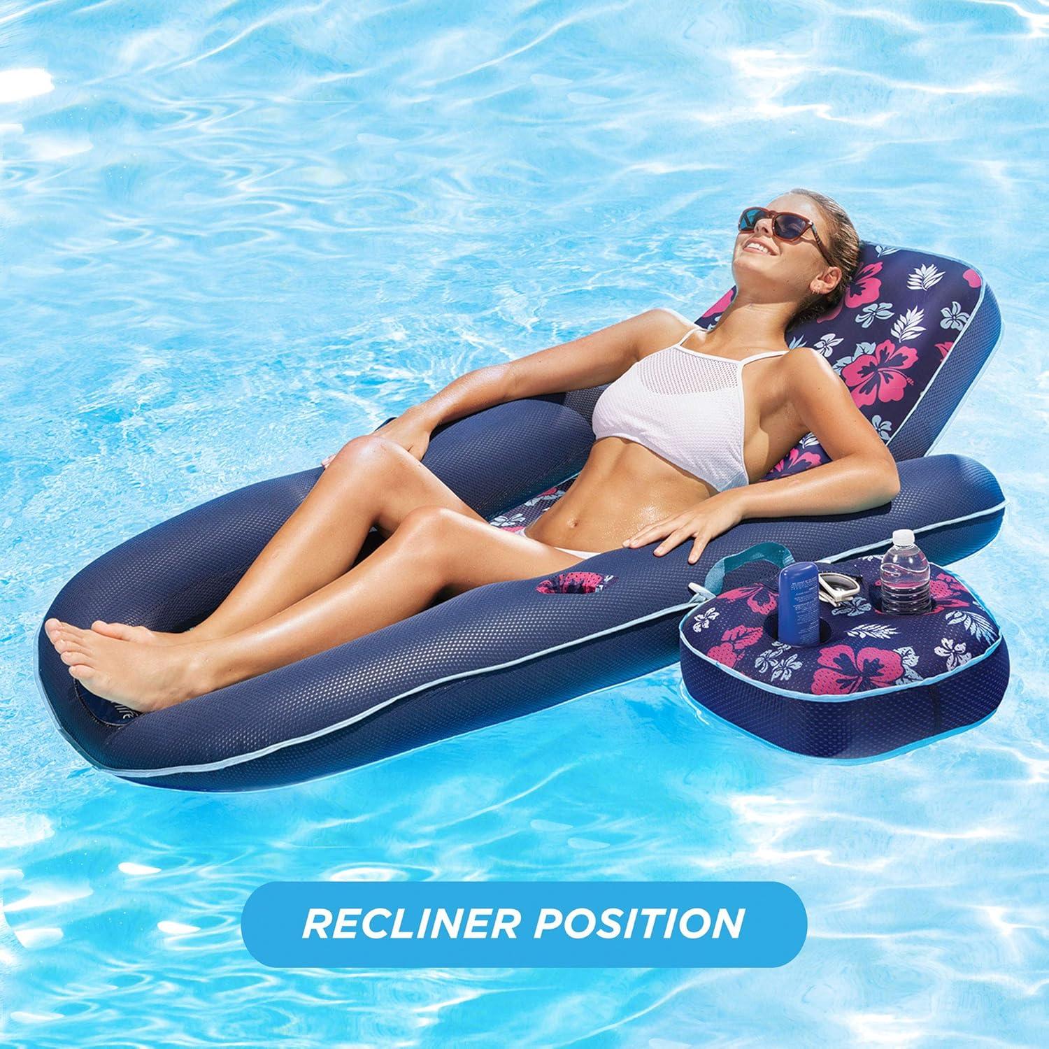 Aqua Leisure Campania Convertible 2 in 1 Pool Float Lounge/Caddy, Navy Hibiscus