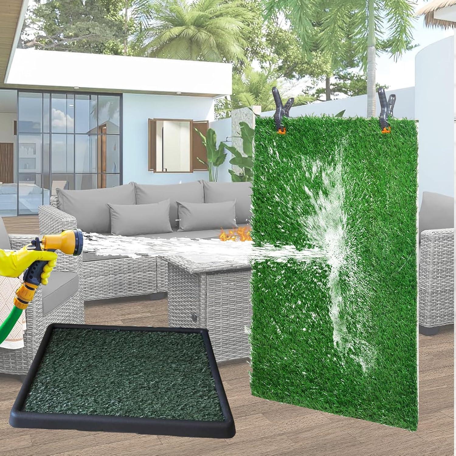 LOMANTOWN Fake Grass Dog Potty Pad Portable Dog Turf Trainer Grass with Tray, 30"x20"