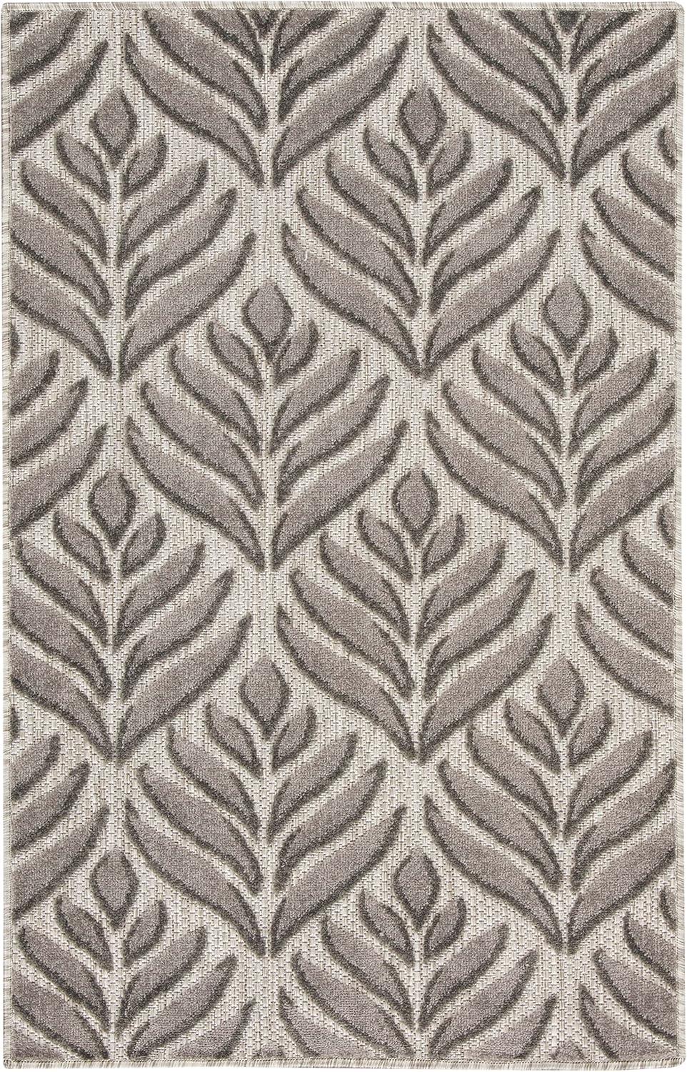 Nourison Aloha Tropical Palm Flatweave High-Low Indoor Outdoor Area Rug Charcoal 2'8" x 4'
