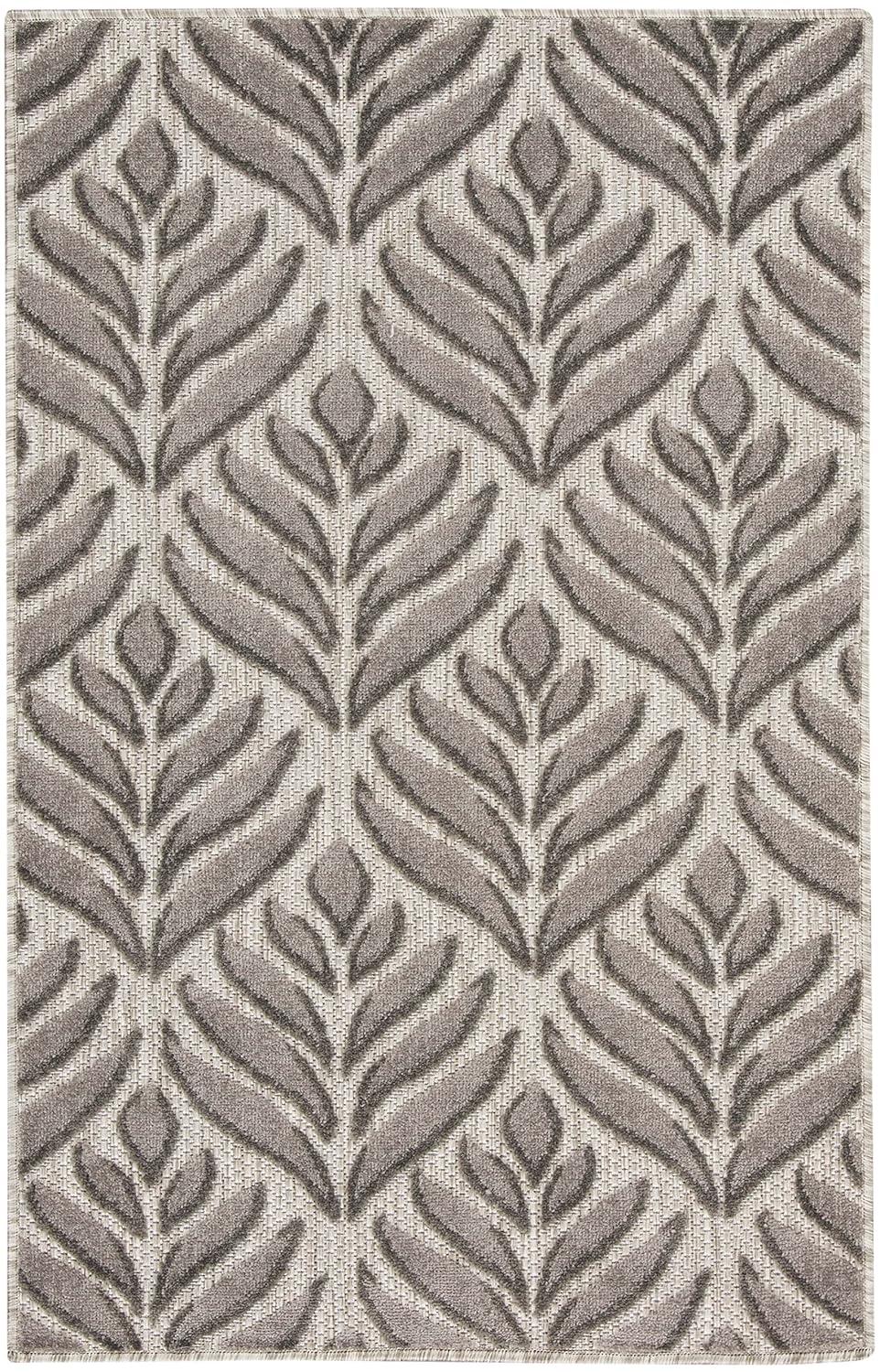 Nourison Aloha Tropical Palm Flatweave High-Low Indoor Outdoor Area Rug Charcoal 2'8" x 4'