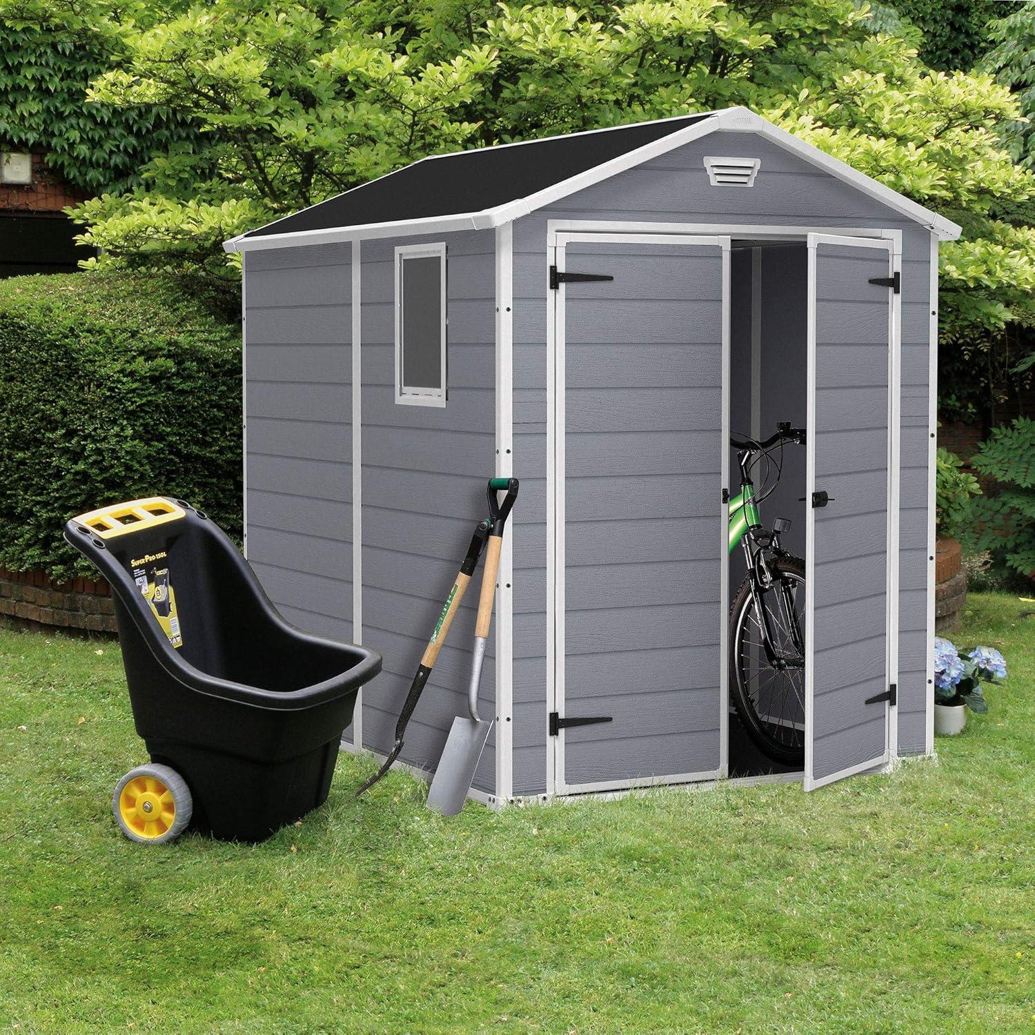 Keter 213413 Manor DD 6 X 8 Foot All Weather Outdoor Storage Shed, Grey