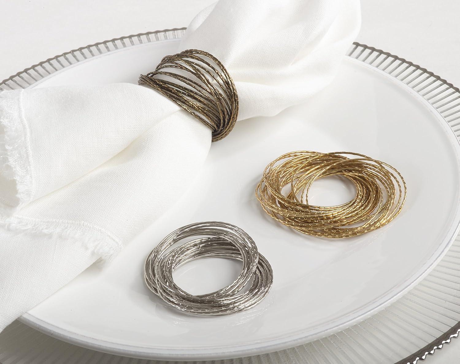 Saro Lifestyle Textured Metallic Bangle Design Metal Napkin Ring (Set of 4), Bronze
