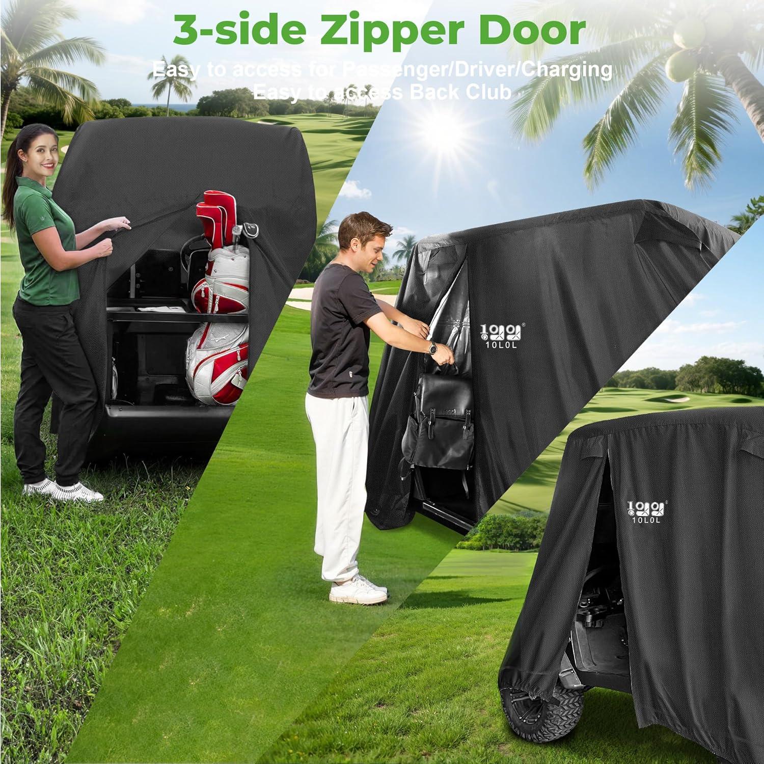 10L0L Golf Cart Cover 4 Passenger for Yamaha EZGO Club Car, 420D Waterproof Sunproof Dustproof Enclosure Cover, Black