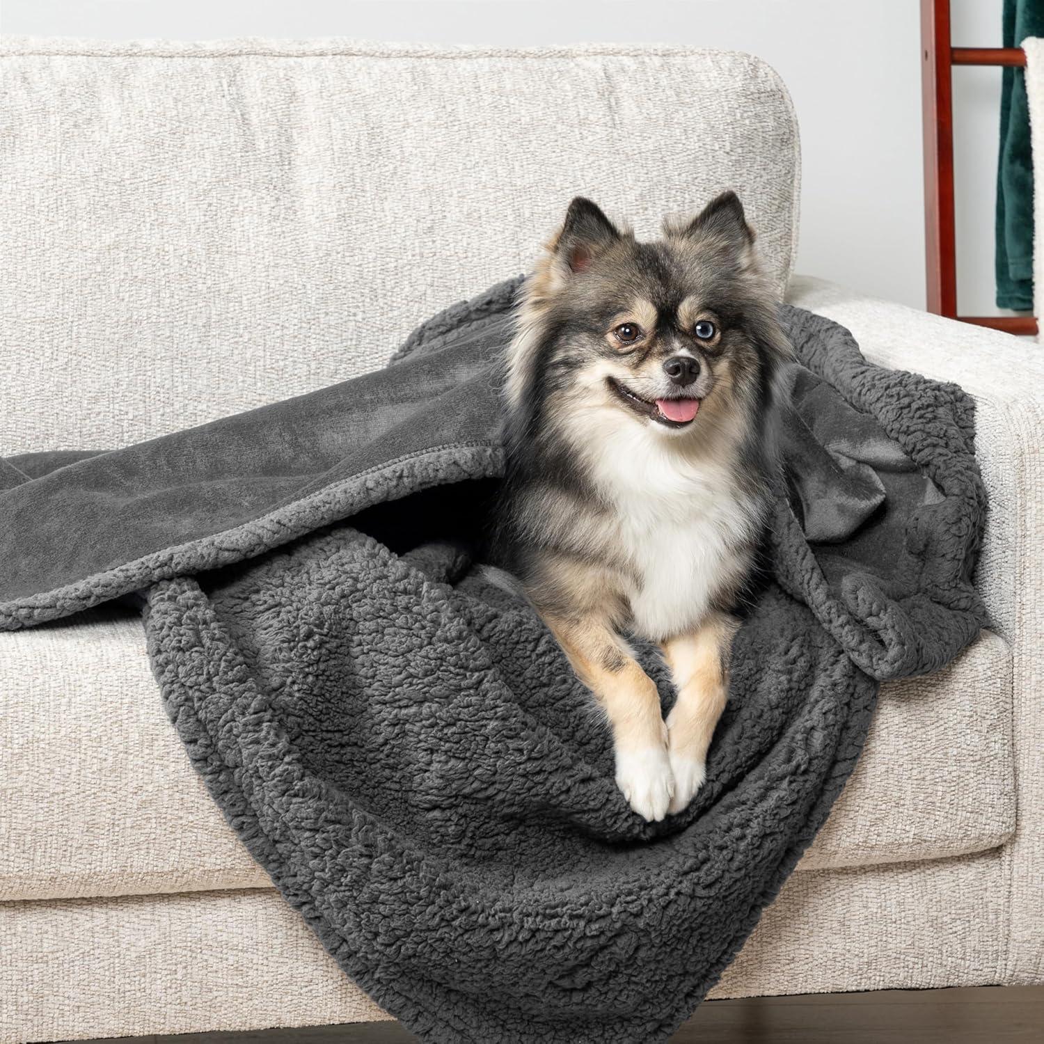 PetAmi Waterproof Dog Blanket for Bed Couch Sofa Cover, Reversible Faux Shearling Fleece Pet Throw