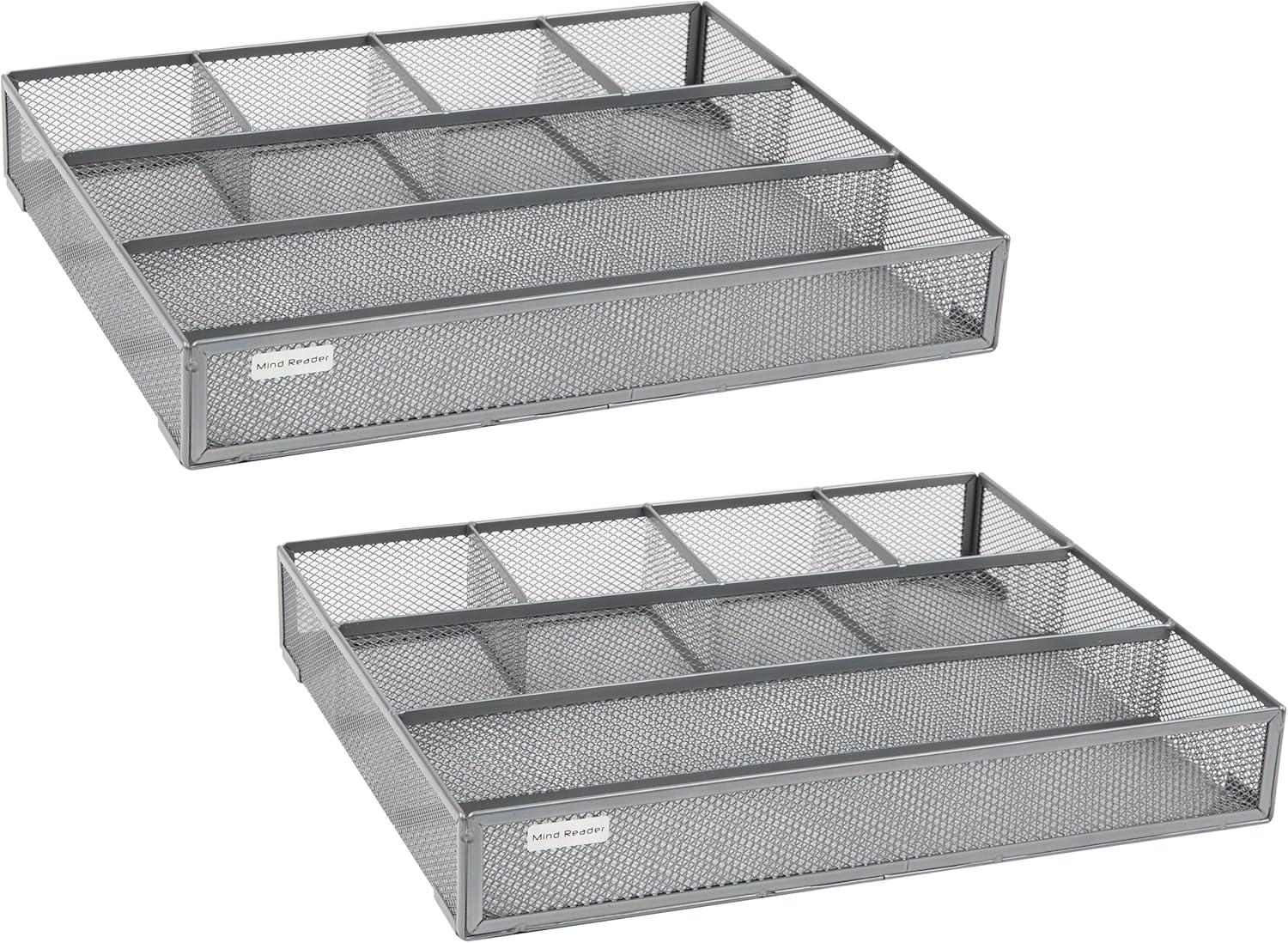 Silver Metal Mesh 6-Compartment Desk Organizer Set