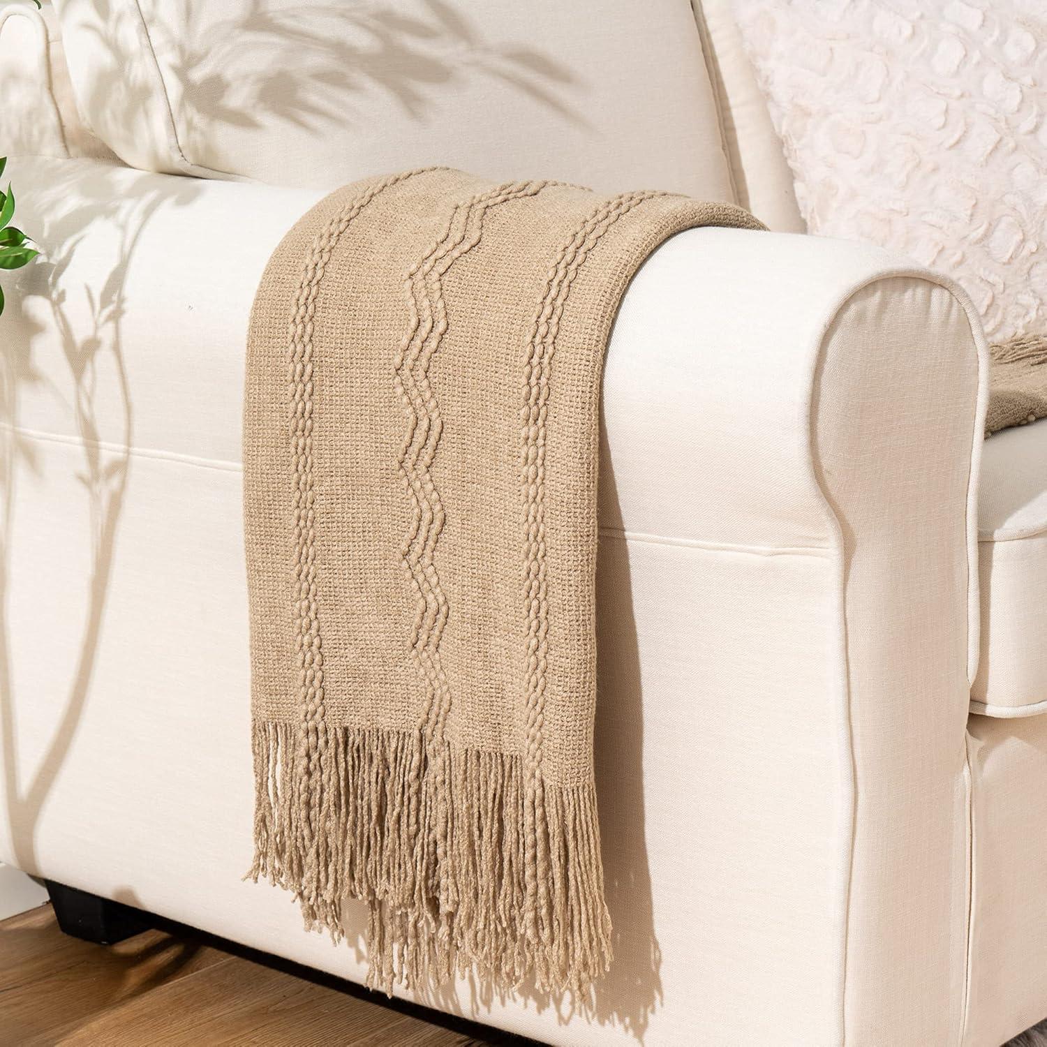 Battilo Home Throw Blanket For Couch, Solid Throw Blanket For Home Decor, Knit Throw Blankets For Bed, 50"X60"