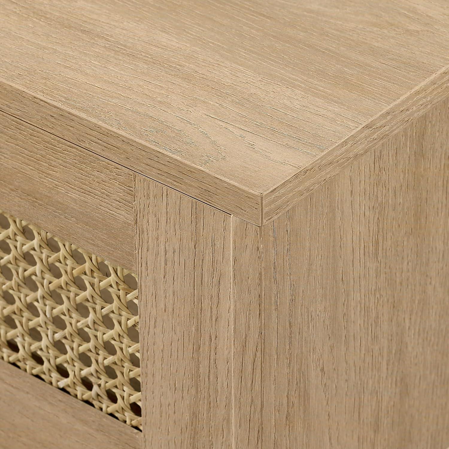 Coastal Oak 70" Floating TV Stand with Rattan Cabinet Doors