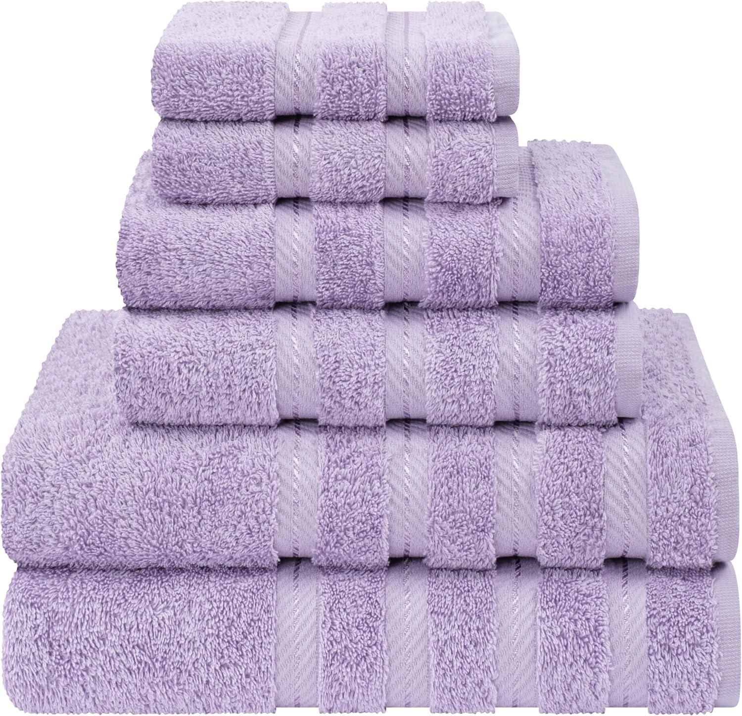 American Soft Linen 6 Piece Towel Set, 100% Cotton Bath Towels for Bathroom, Lilac