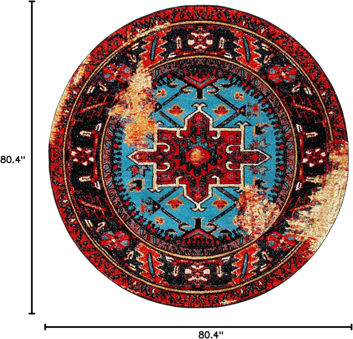 SAFAVIEH Vintage Hamadan Dania Oriental Area Rug, Red/Light Blue, 6'7" x 6'7" Round