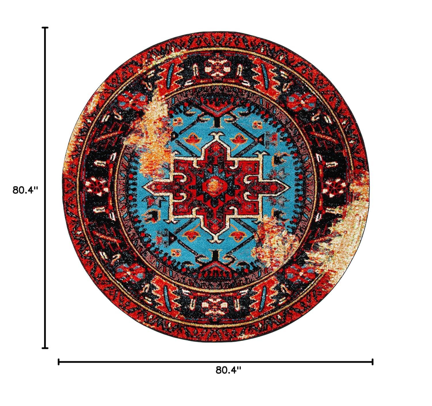 Vintage Hamadan VTH211 Power Loomed Indoor Area Rug - Red/Light Blue - 6'7" Round - Safavieh