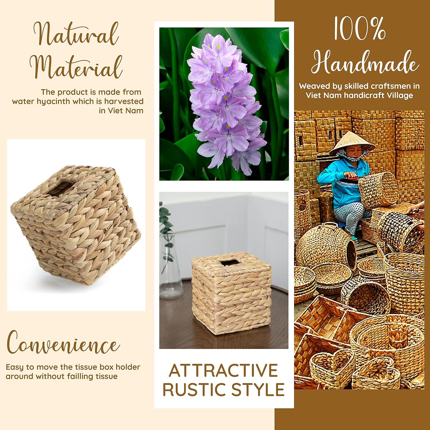 KOLWOVEN Square Tissue Box Cover- 5.7" x 5.7" x 5"- Decorative Woven Facial Tissue Holder with Hinged Top Lid- Facial Box for Home, Office,Bathrooms, Decoration (Square- Set 2)