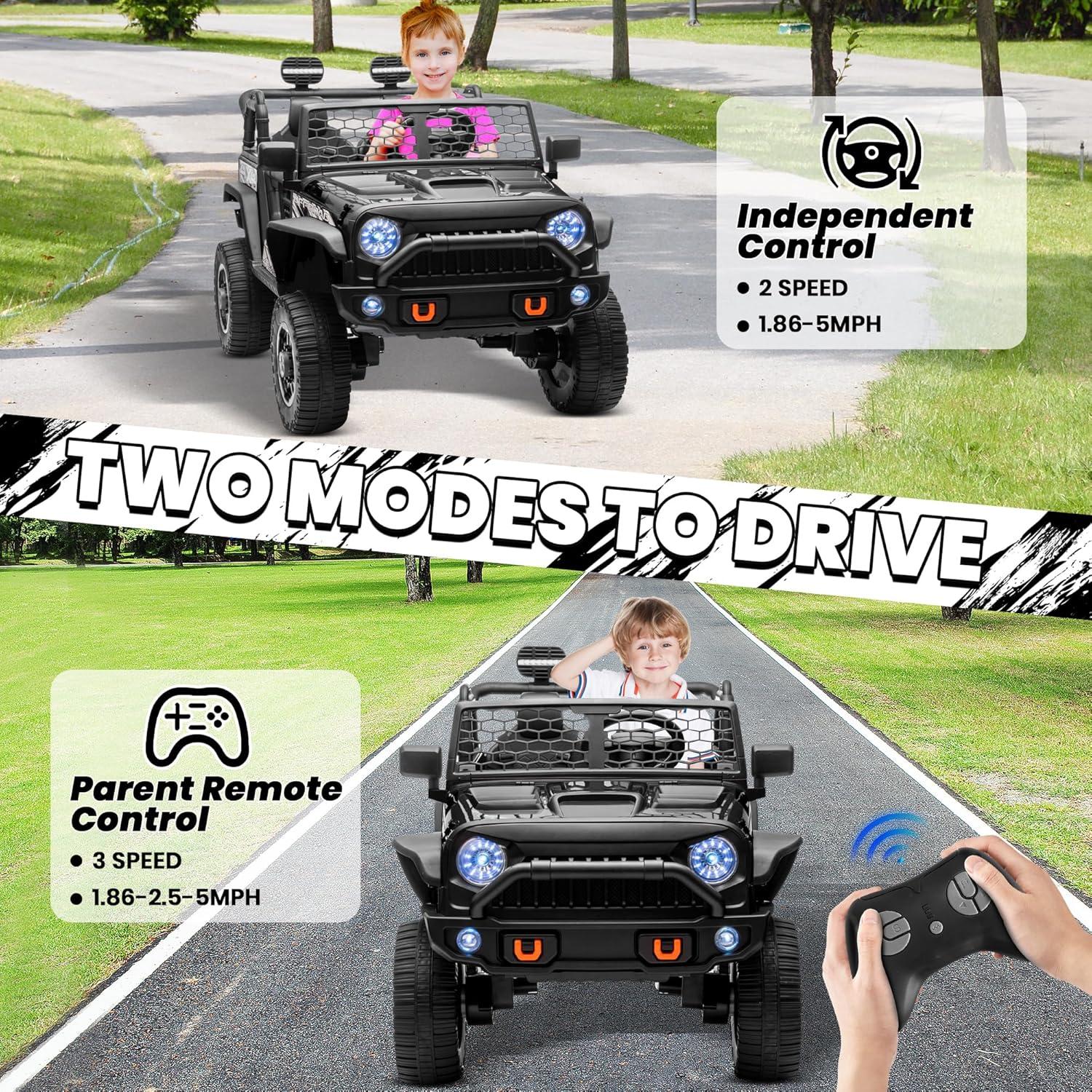 Ancheer 24V Real 2 Seater Ride On Toys Electric SUV Jeep Car With Remote Control,2WD/4WD Switchable, 4X100W Motor, Bluetooth, Music, USB, Lights