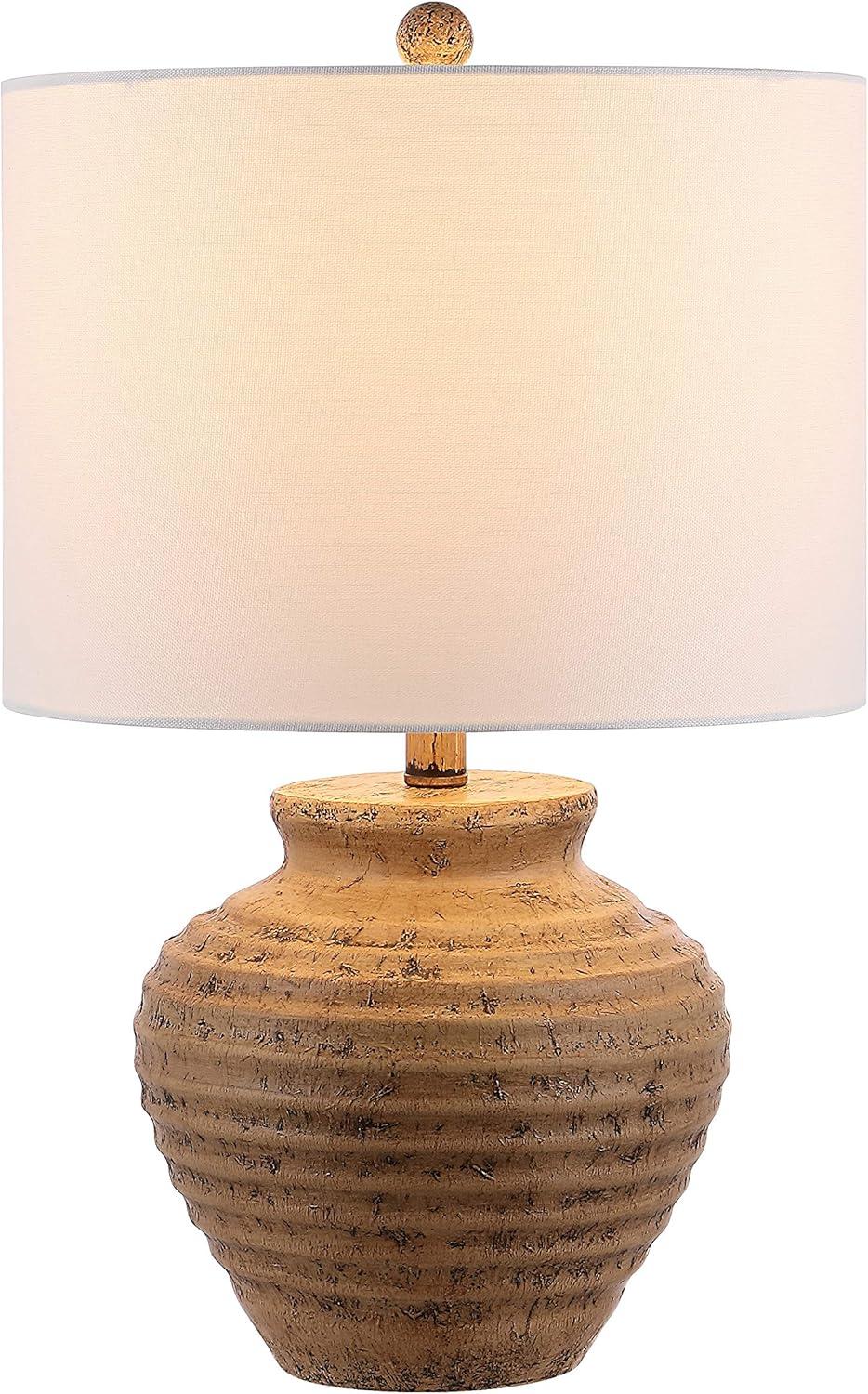 Kamryn Rustic Brown Resin Table Lamp with White Shade