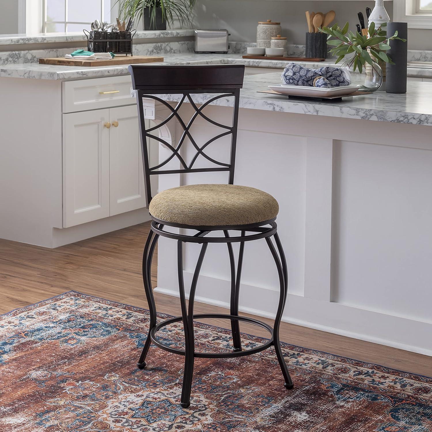 Linon Taburete de Bar Curves, Marrón Metalizado, Altura Del Asiento de 24 Pulgadas